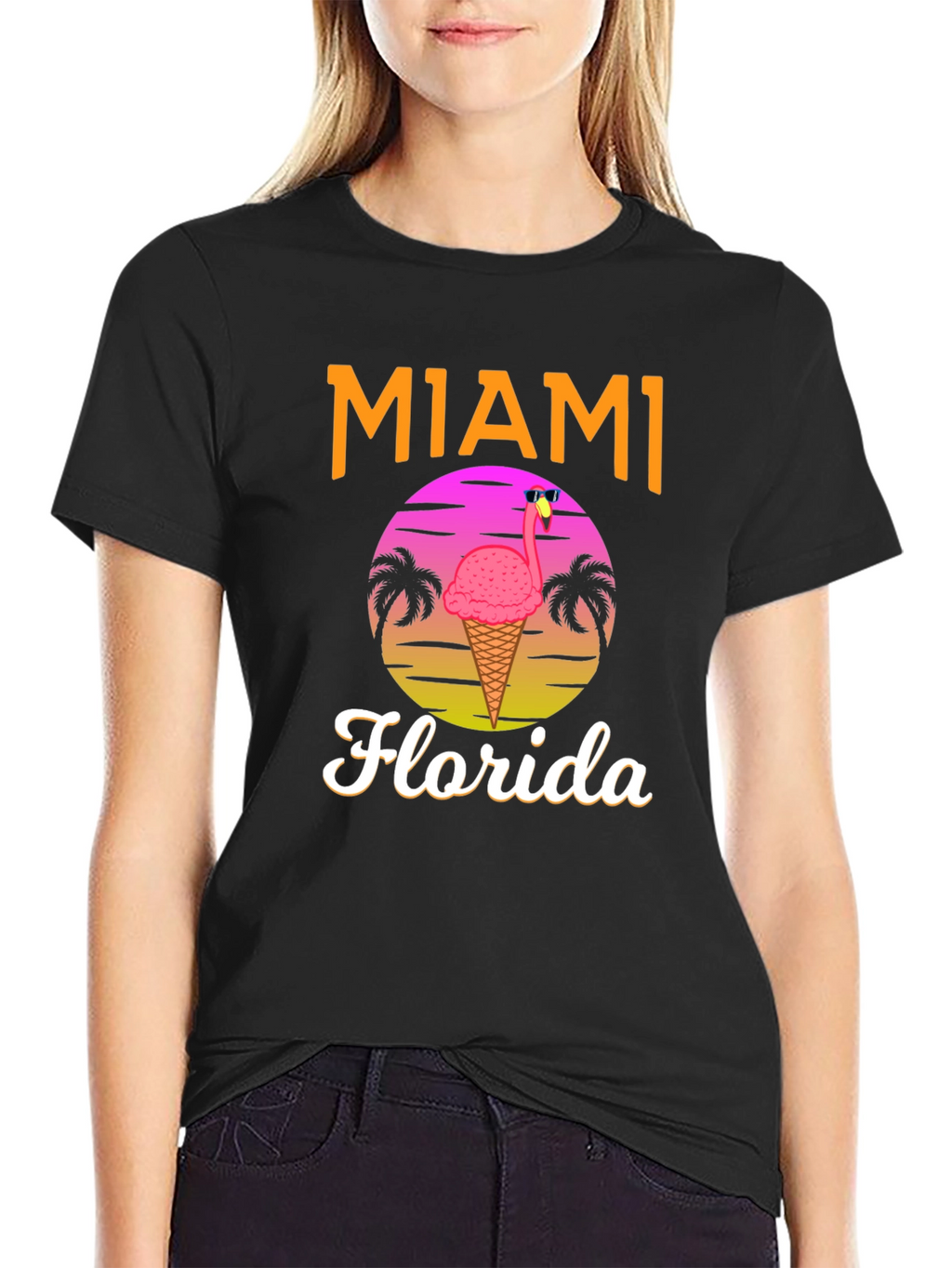Miami Florida Flamingo Ice Cream T-Shirt