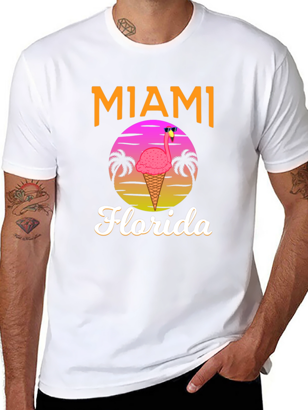 Miami Florida Flamingo Ice Cream T-Shirt