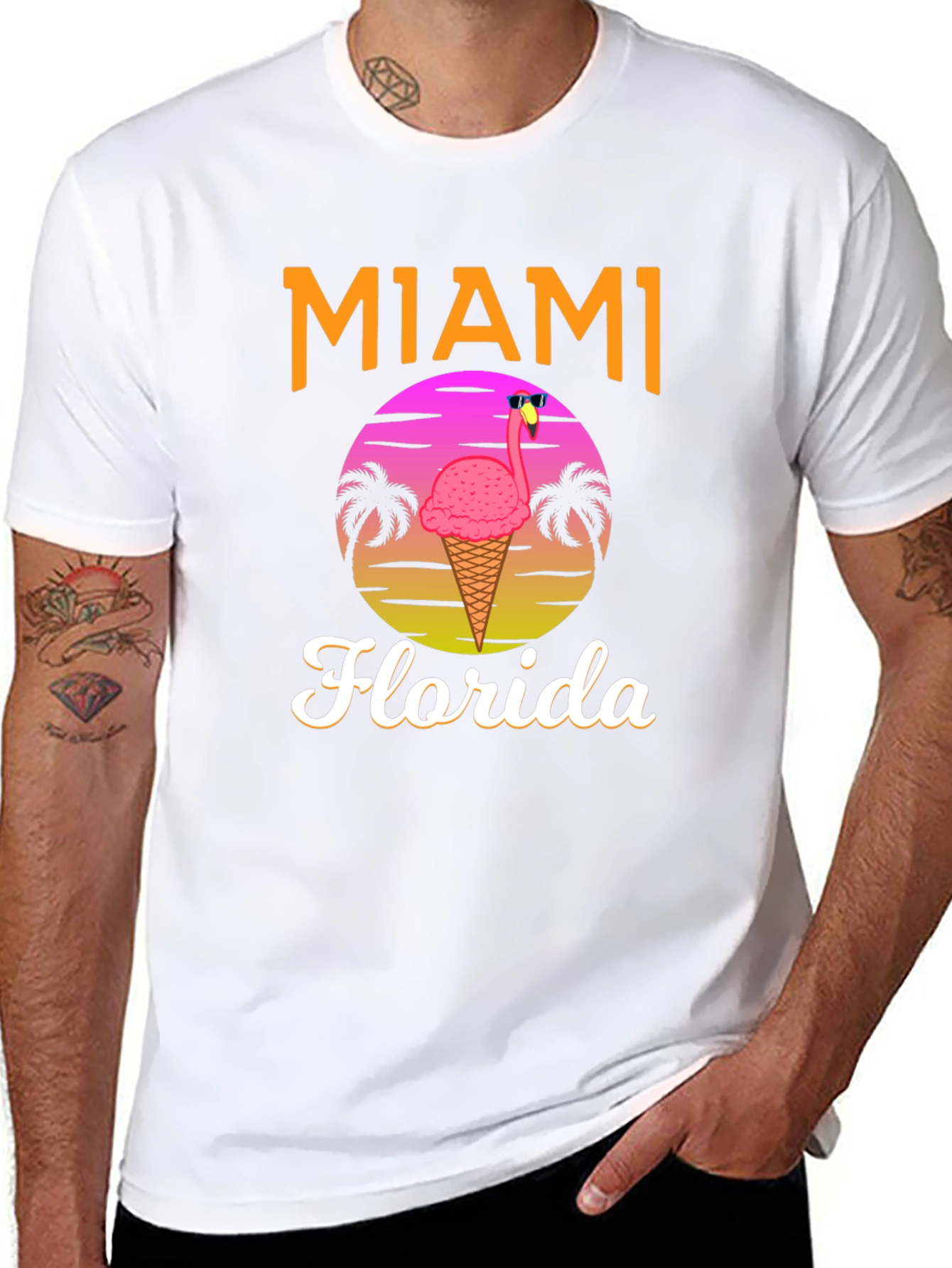 Miami Florida Flamingo Ice Cream T-Shirt