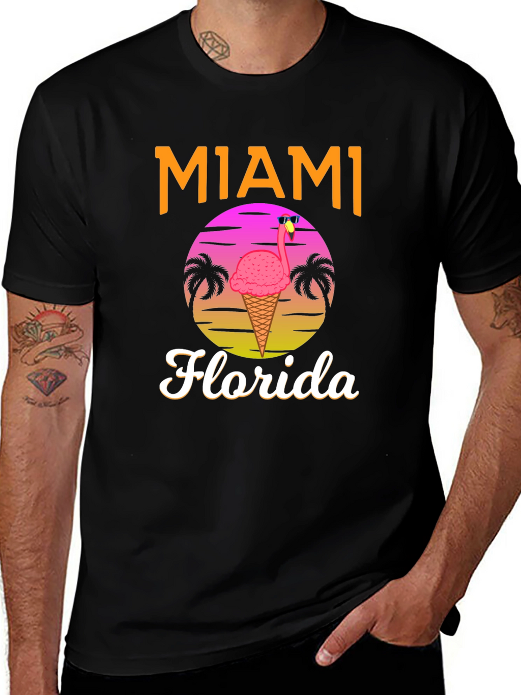 Miami Florida Flamingo Ice Cream T-Shirt