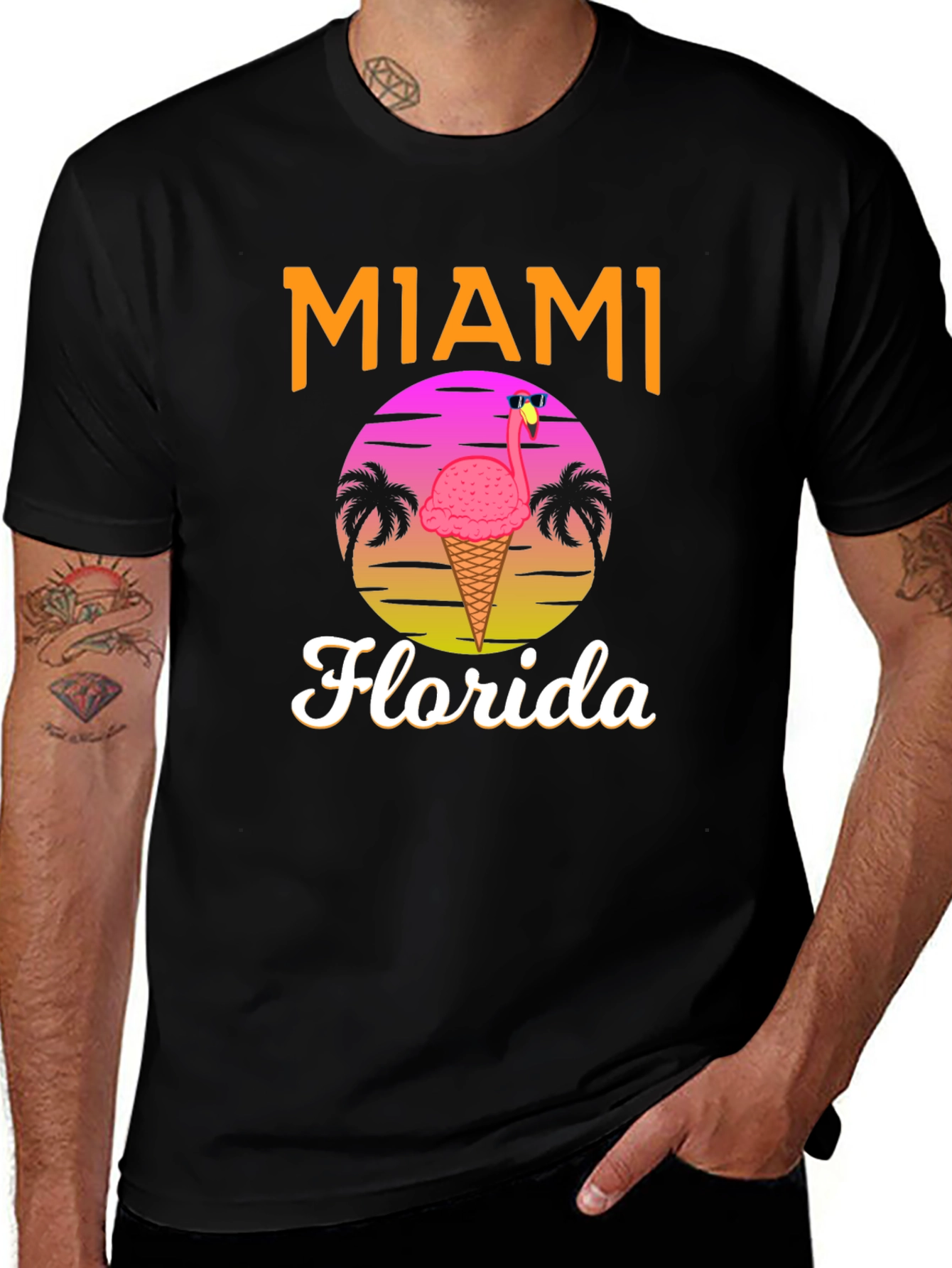 Miami Florida Flamingo Ice Cream T-Shirt