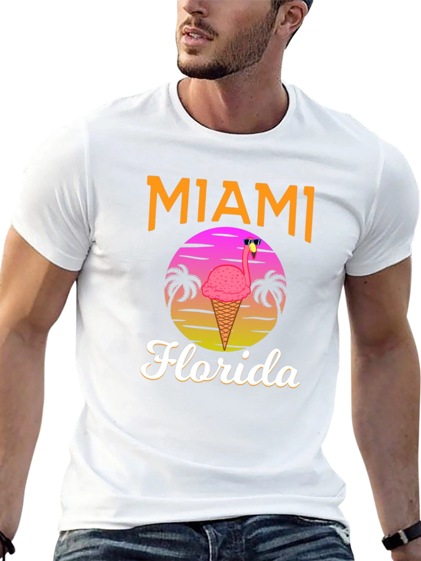 Miami Florida Flamingo Ice Cream T-Shirt