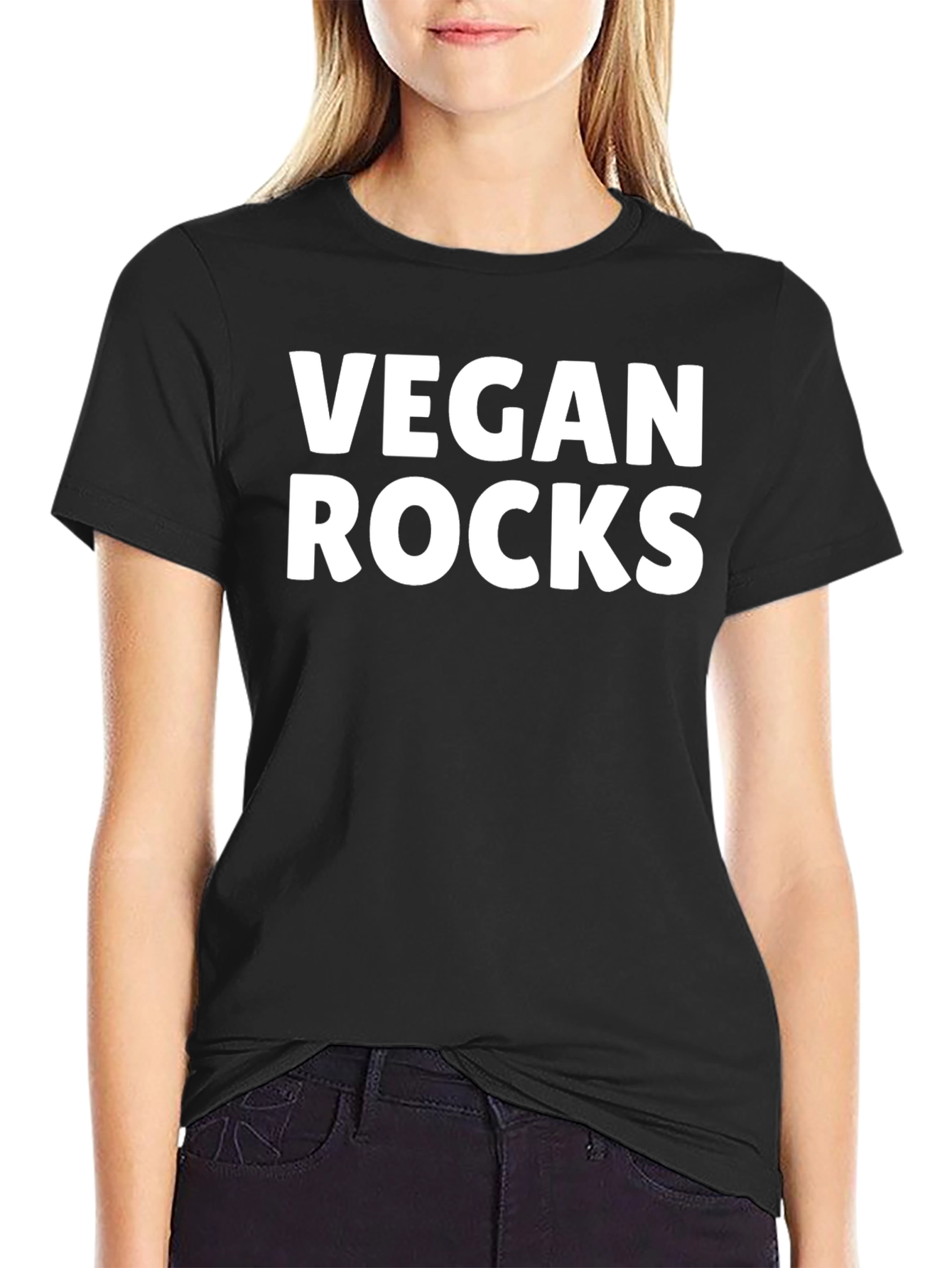 Vegan Rocks T-Shirt - Black Short Sleeve Crew Neck