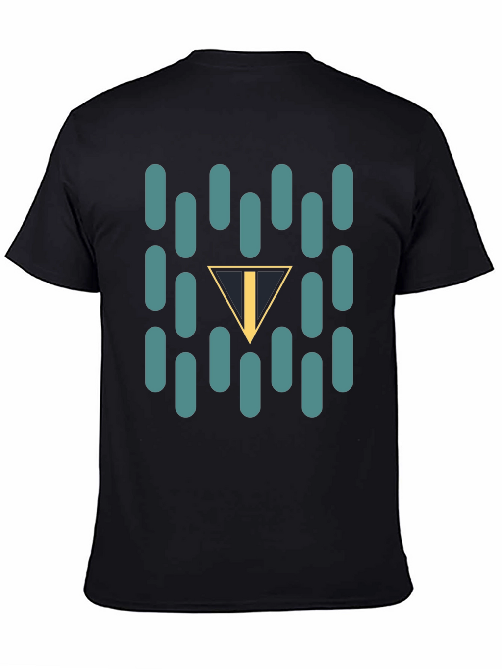 Abstract Teal Capsule and Triangle Graphic Black T-Shirt
