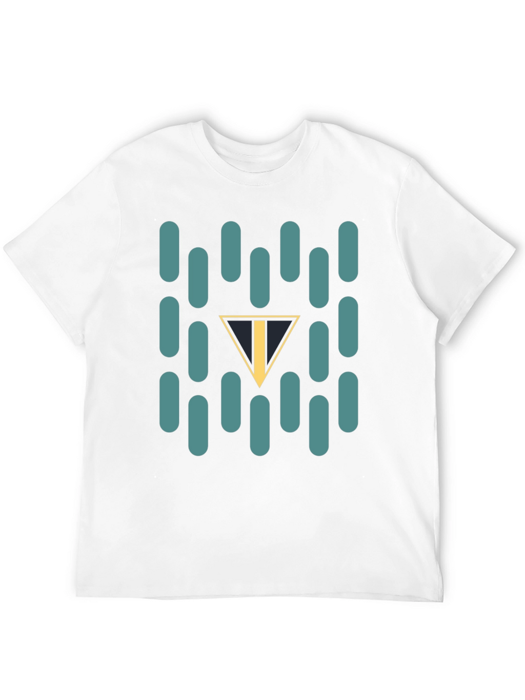 Abstract Teal Capsule and Triangle Graphic Black T-Shirt