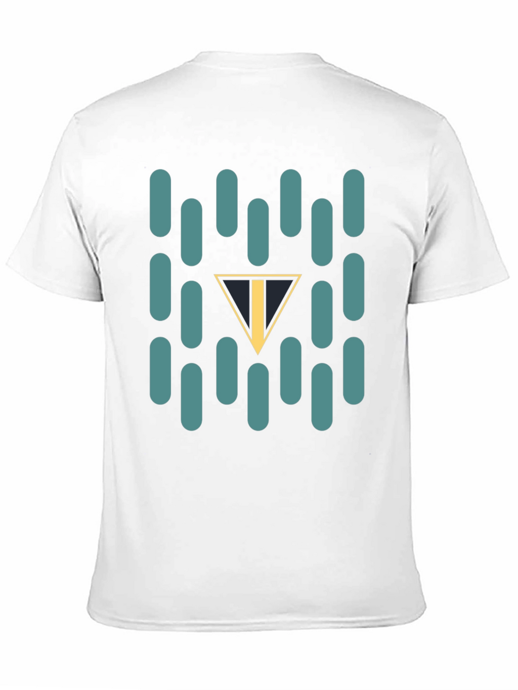 Abstract Teal Capsule and Triangle Graphic Black T-Shirt