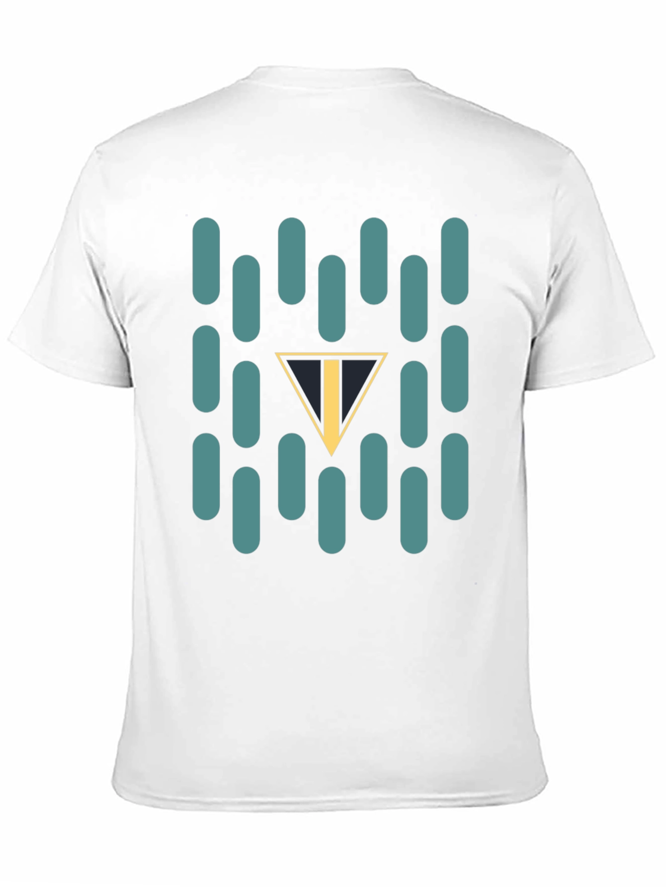 Abstract Teal Capsule and Triangle Graphic Black T-Shirt