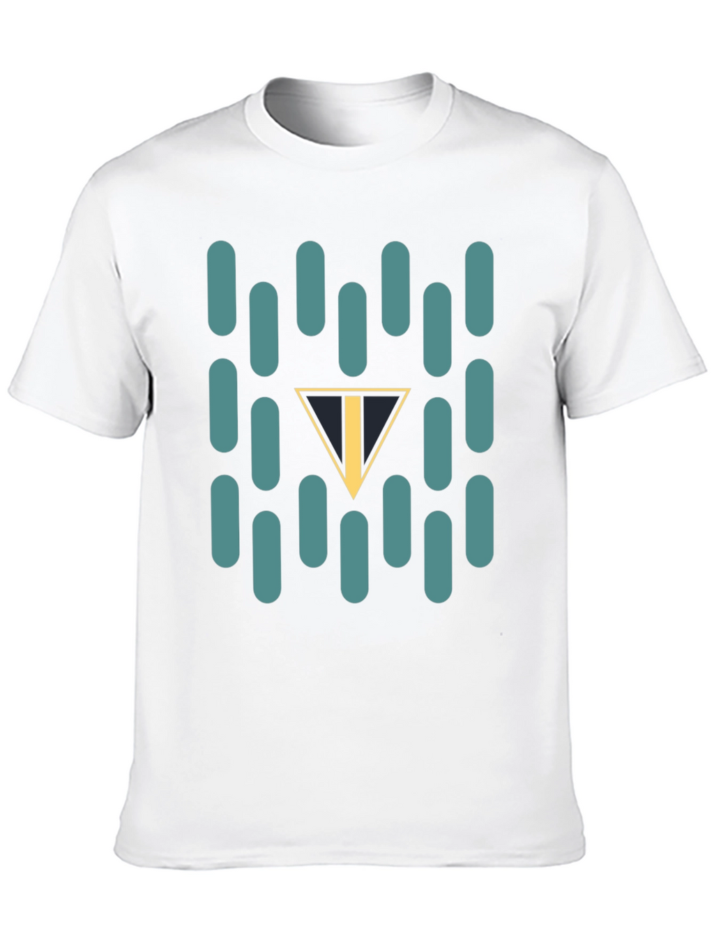 Abstract Teal Capsule and Triangle Graphic Black T-Shirt