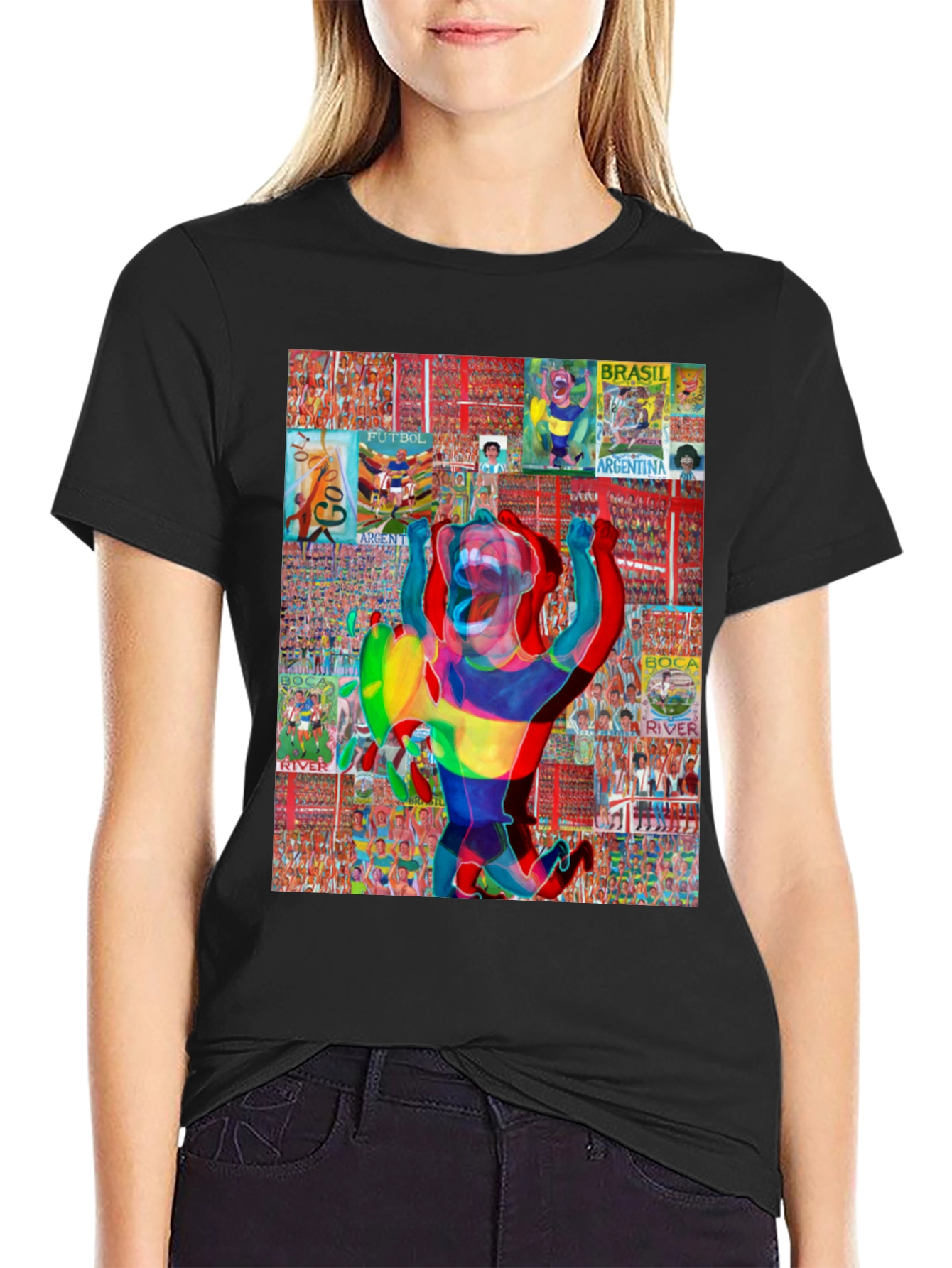 Soccer Collage Graphic Tee - Black Cotton Blend