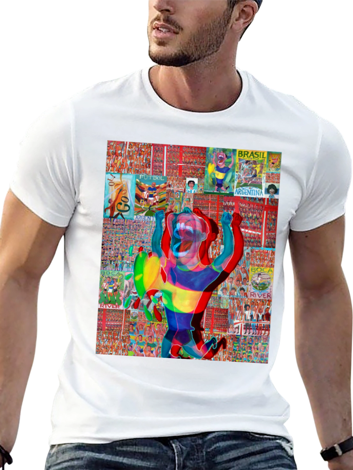 Soccer Collage Graphic Tee - Black Cotton Blend