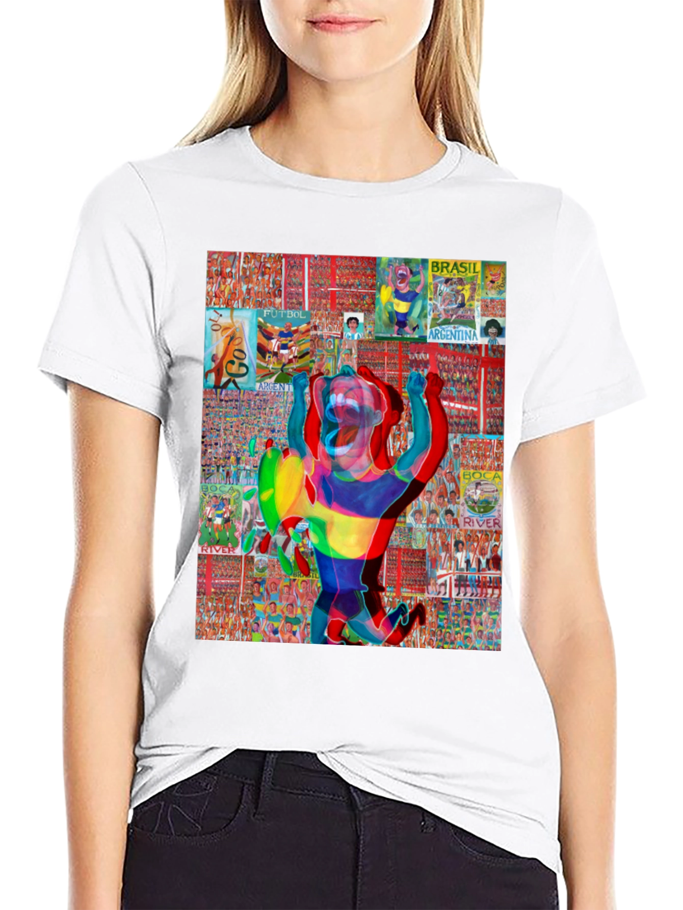 Soccer Collage Graphic Tee - Black Cotton Blend