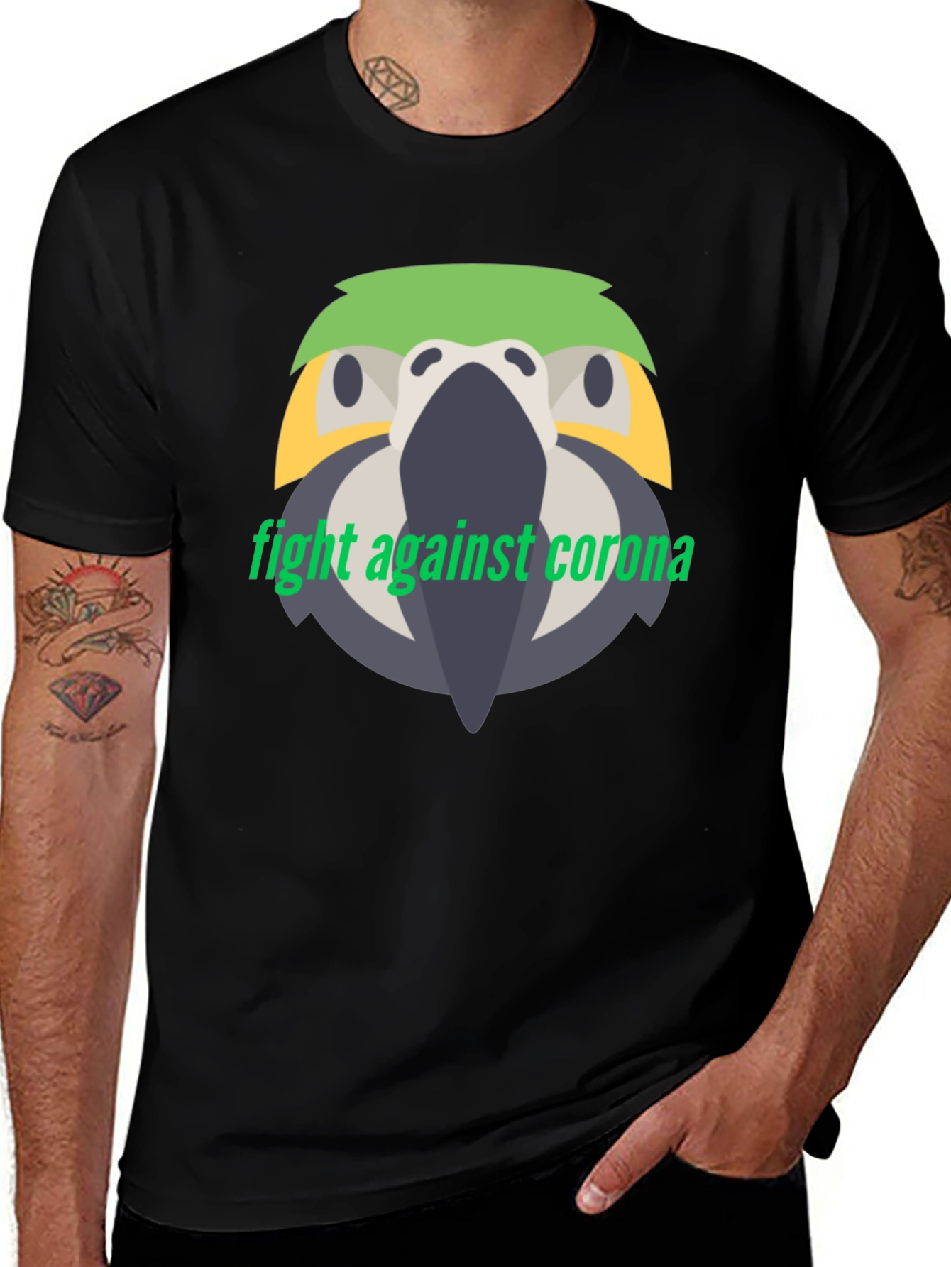 Fight Corona Parrot T-Shirt - Unisex Black Tee