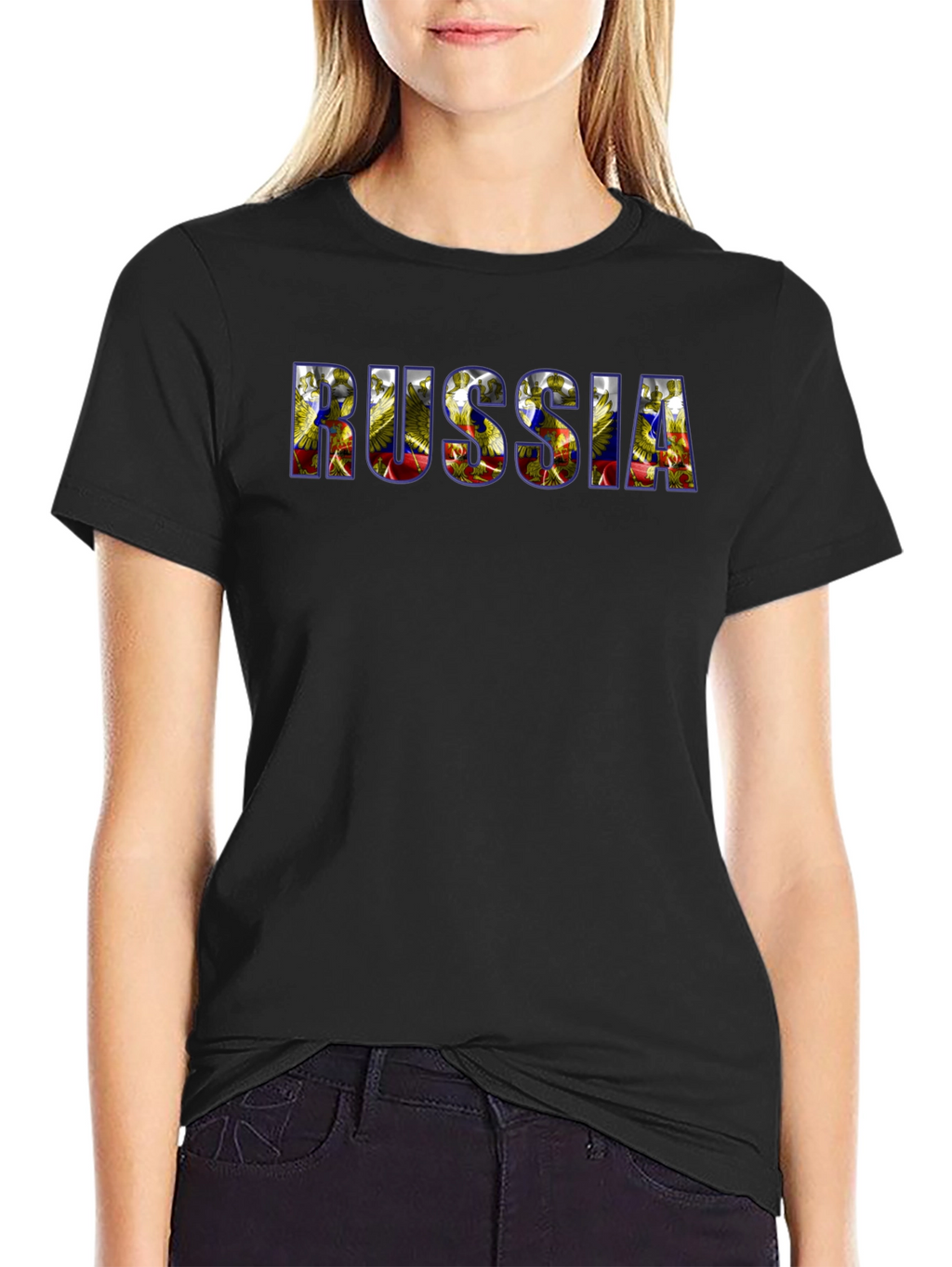Russia Graphic Print Black T-Shirt