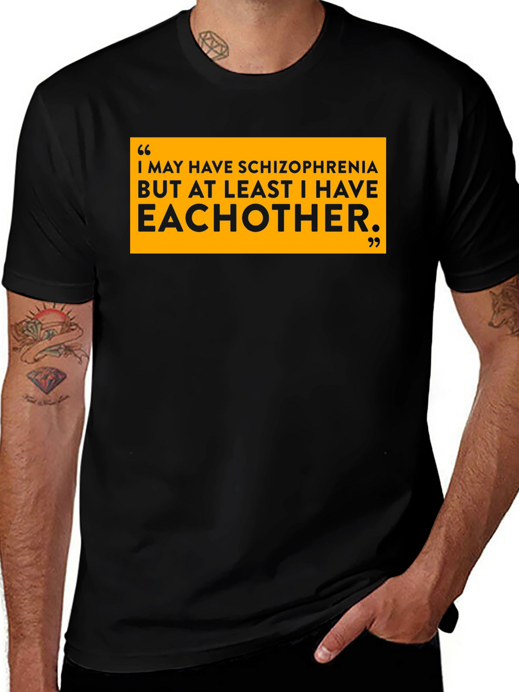 Schizophrenia Eachother T-Shirt Black Cotton Slogan Tee Funny