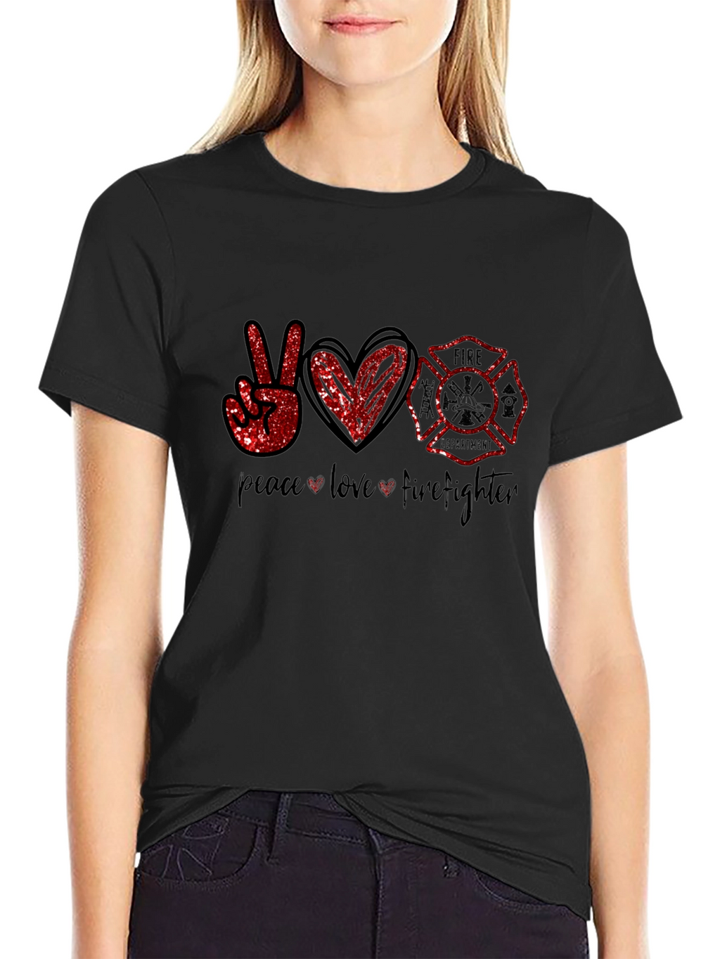 Peace Love Firefighter Graphic Tee