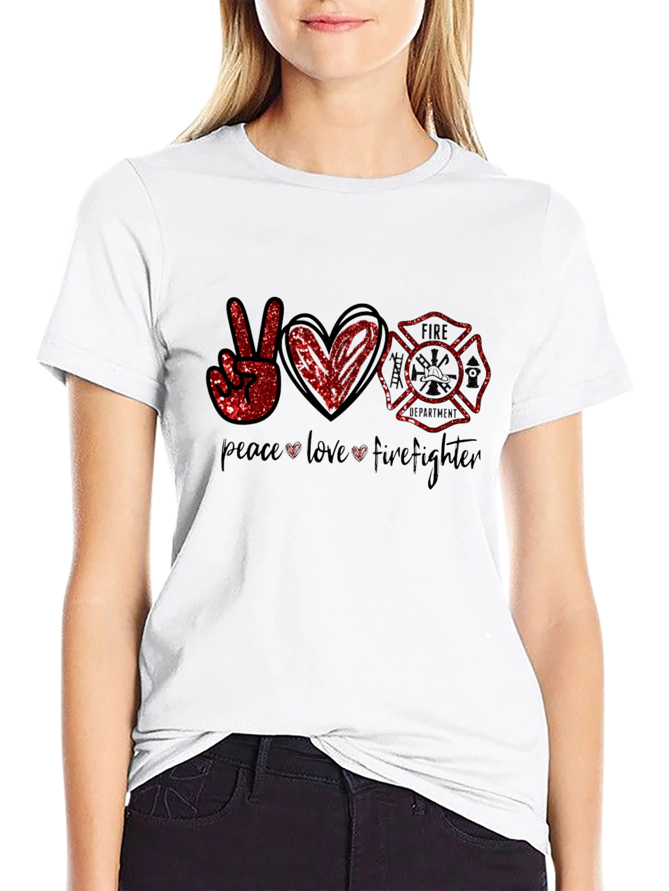 Peace Love Firefighter Graphic Tee