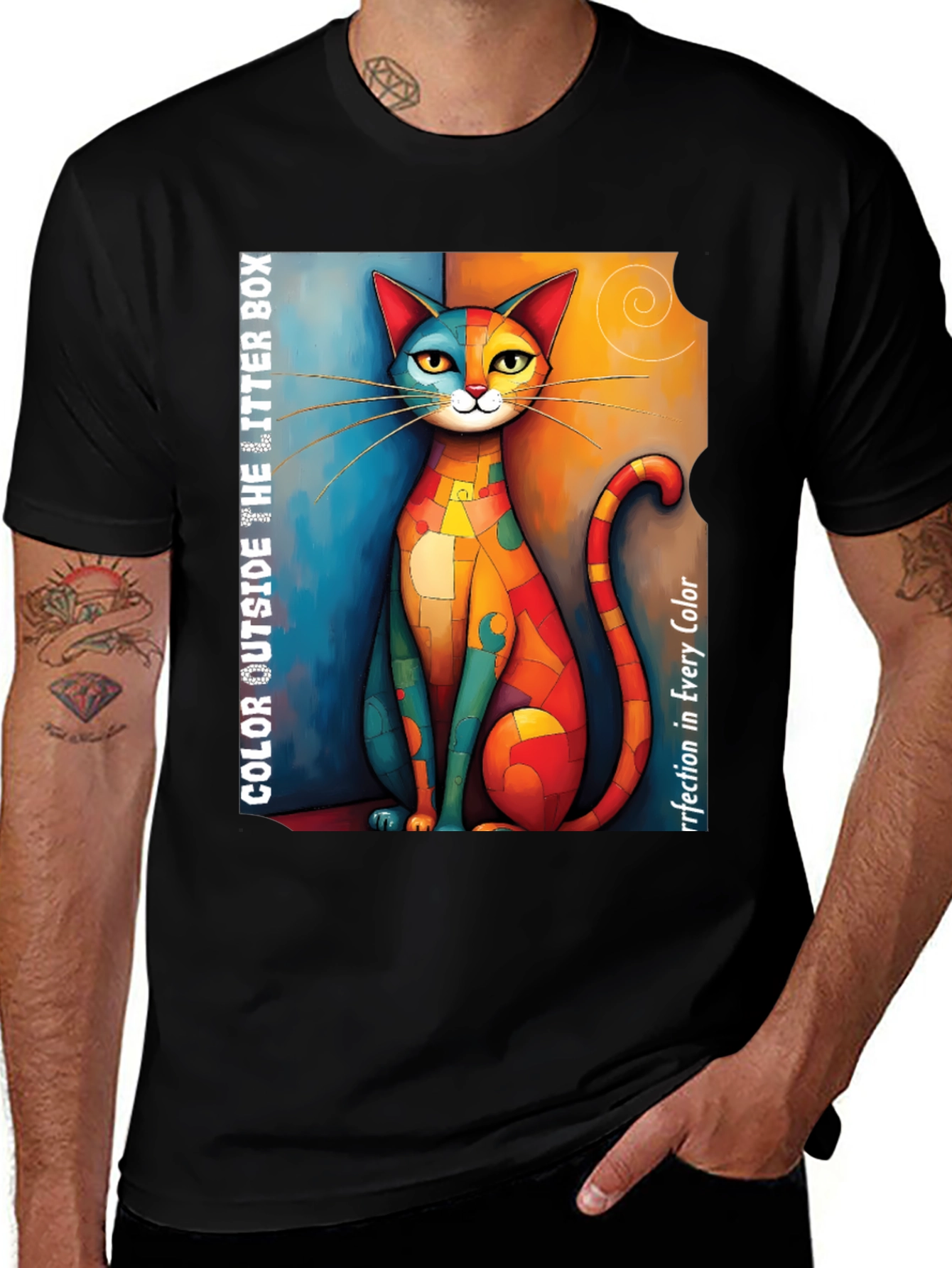 Colorful Cat Art Graphic T-Shirt