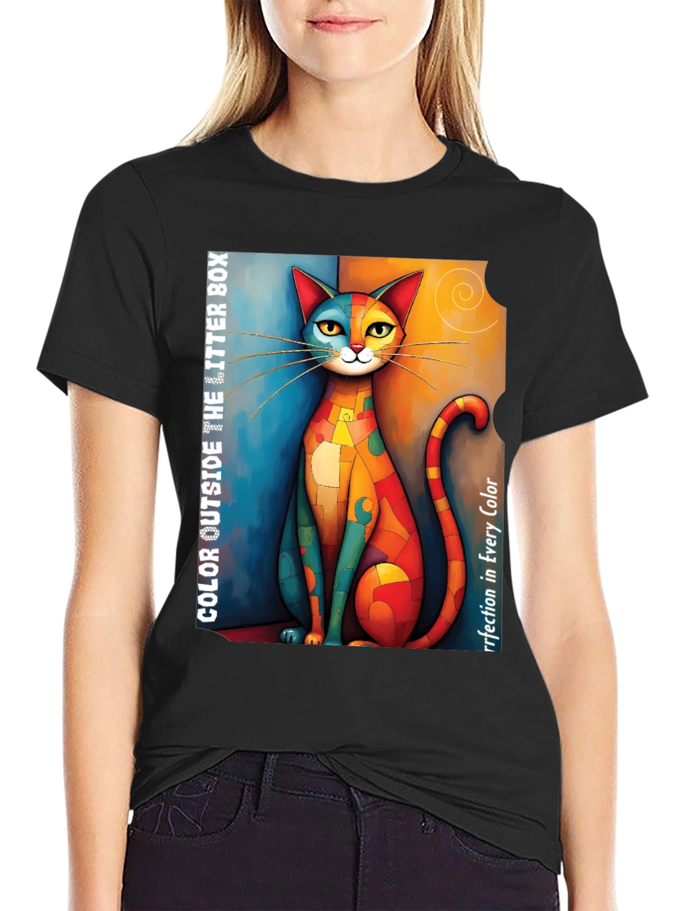 Colorful Cat Art Graphic T-Shirt