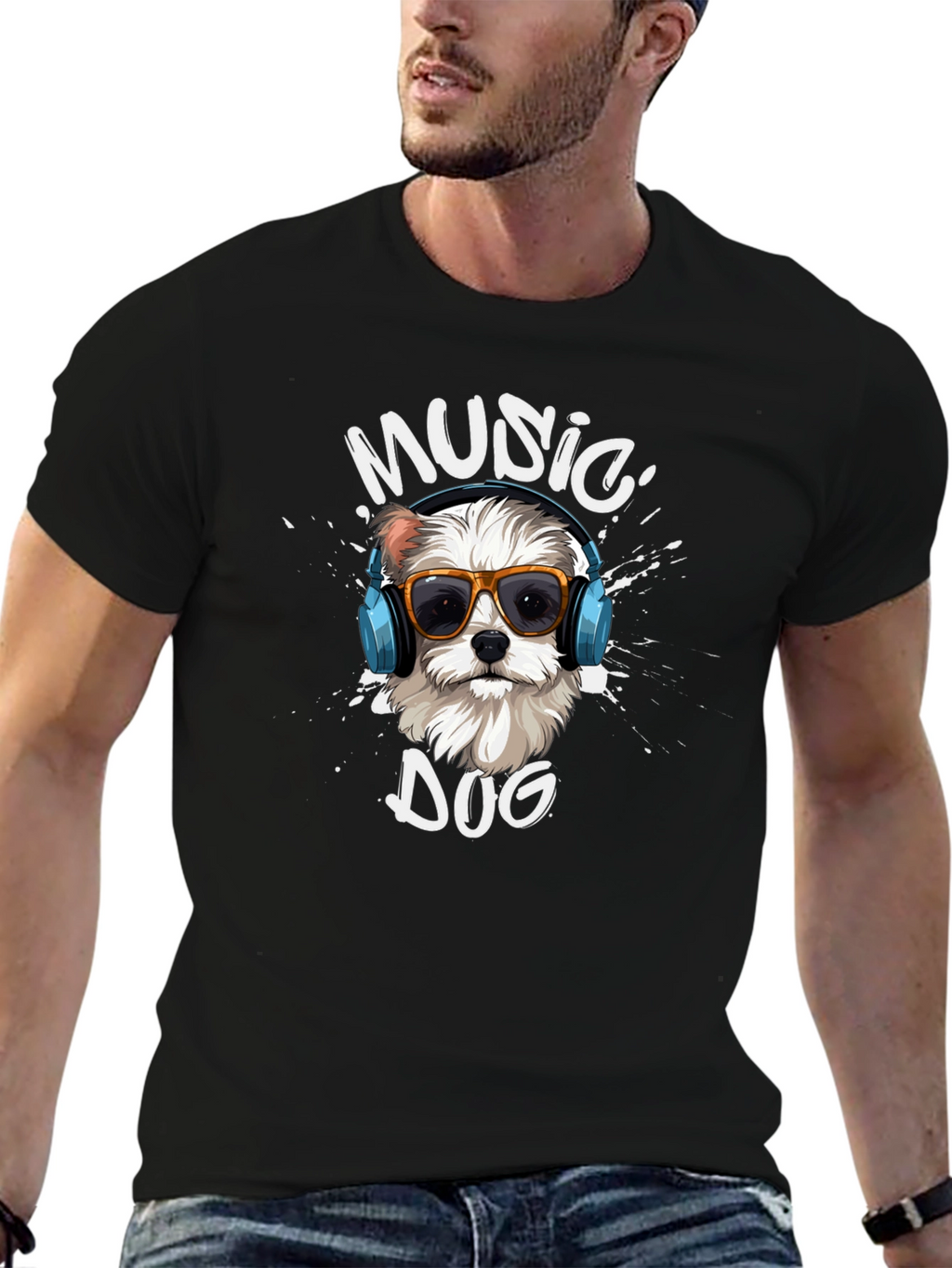 Music Dog Graphic T-Shirt - Trendy Canine Design