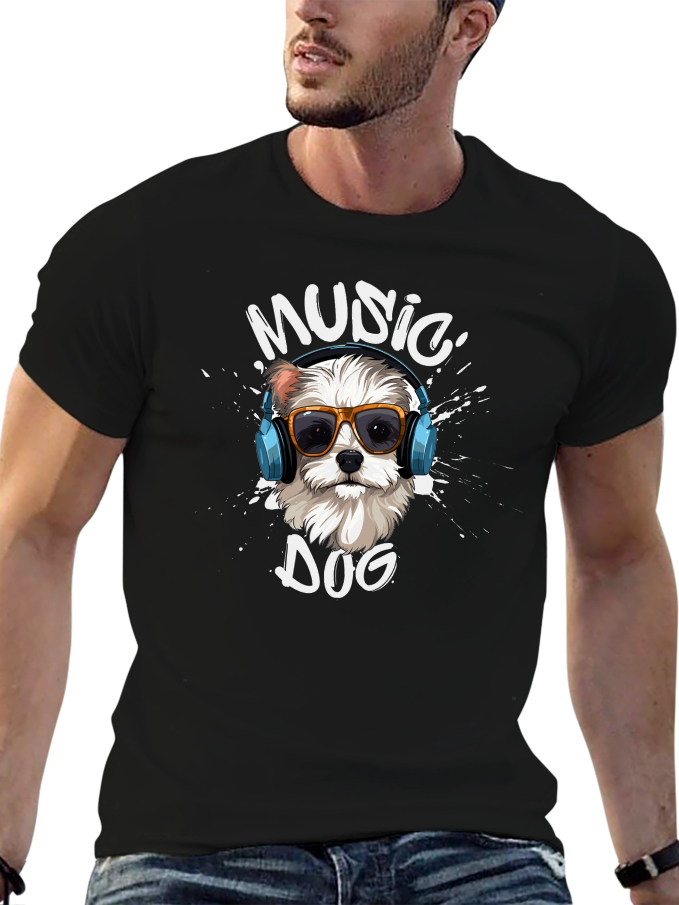 Music Dog Graphic T-Shirt - Trendy Canine Design