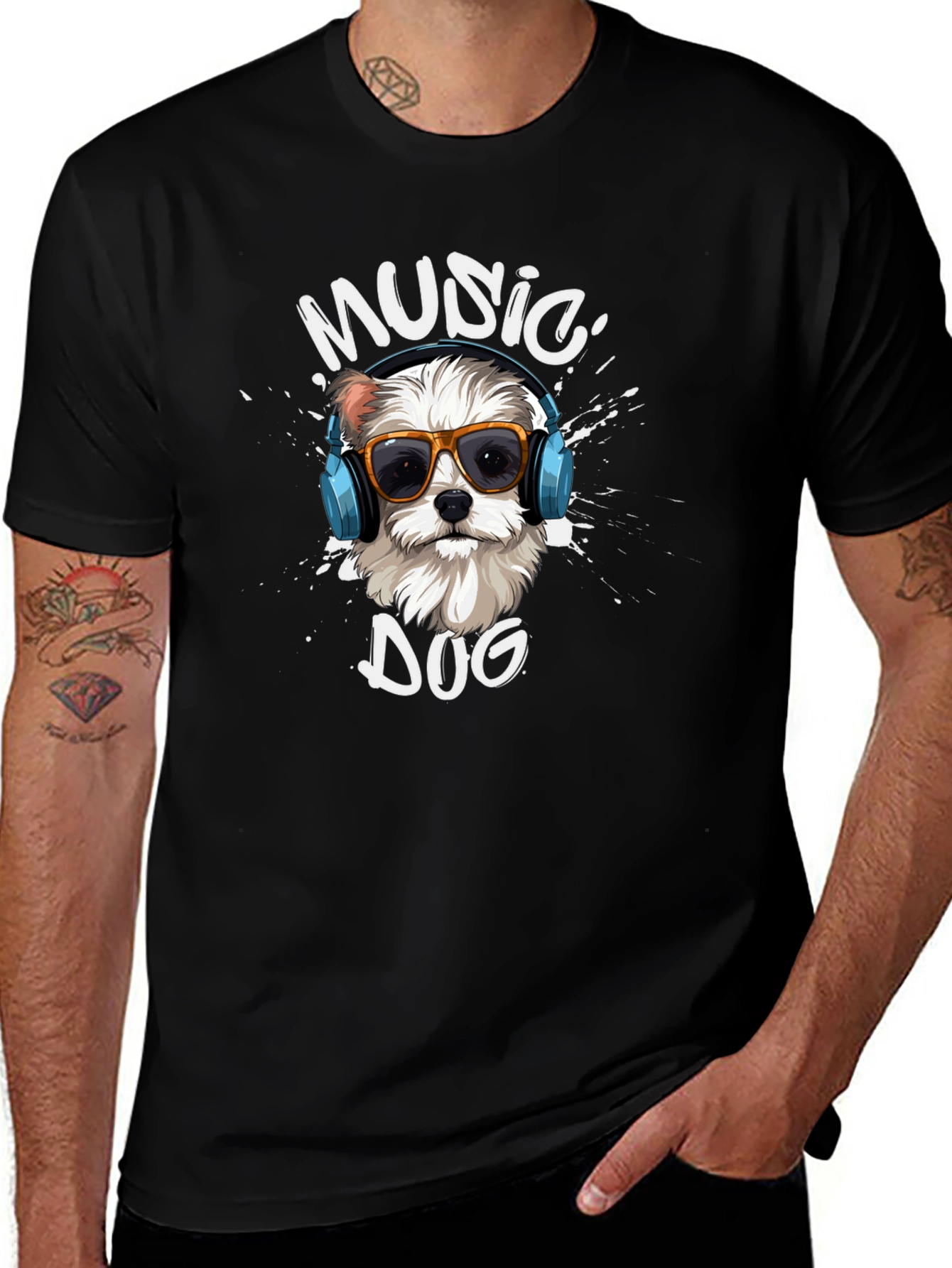 Music Dog Graphic T-Shirt - Trendy Canine Design