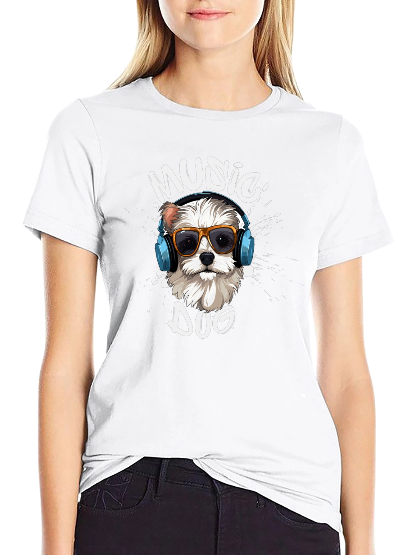 Music Dog Graphic T-Shirt - Trendy Canine Design