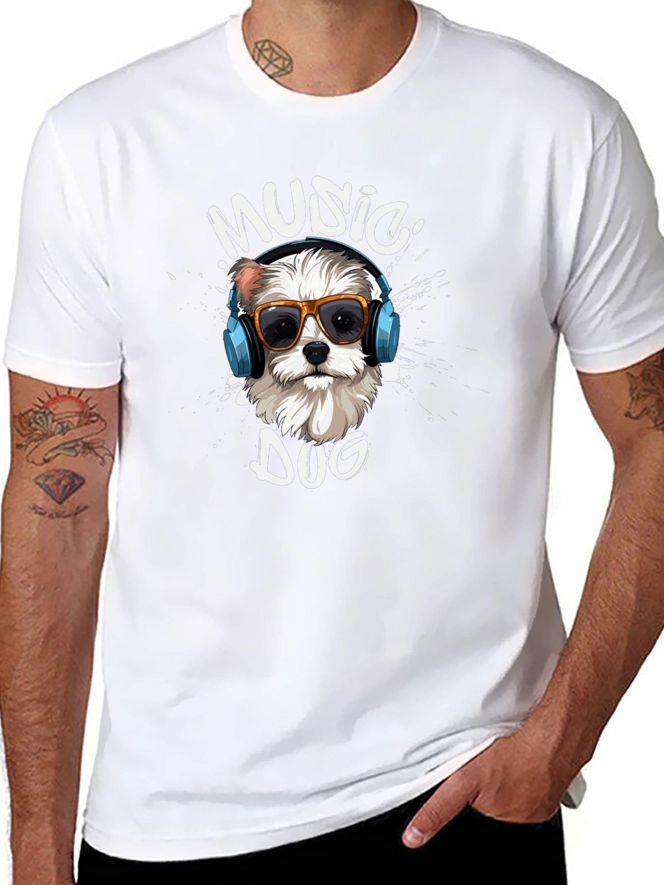 Music Dog Graphic T-Shirt - Trendy Canine Design
