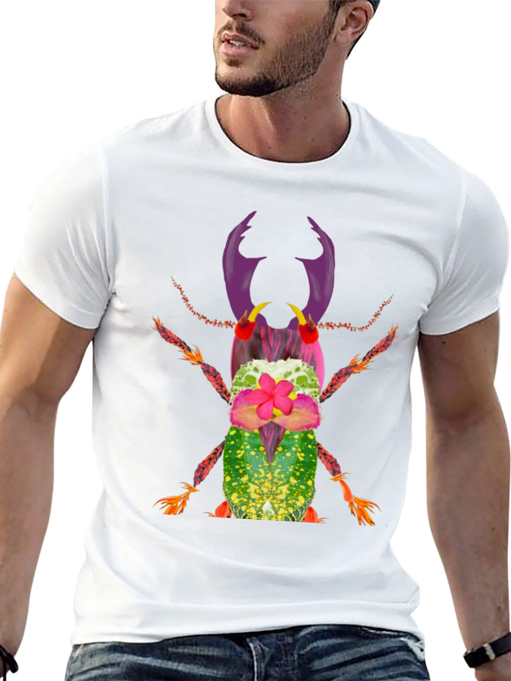 Botanical Beetle Graphic Tee - Quirky Insect Shirt
