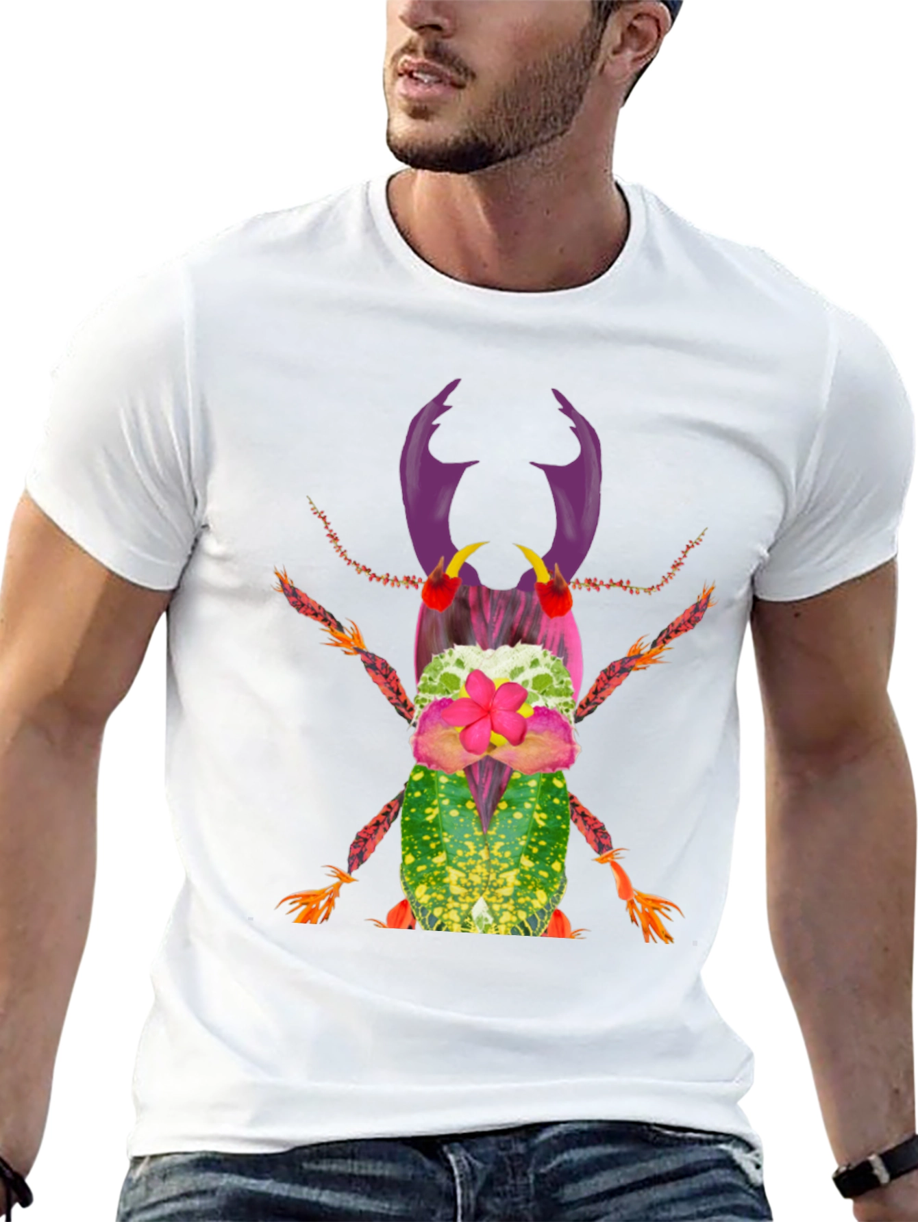 Botanical Beetle Graphic Tee - Quirky Insect Shirt