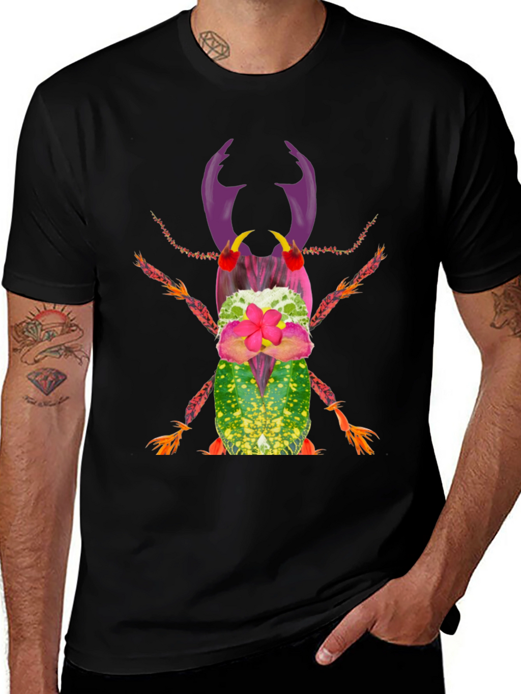 Botanical Beetle Graphic Tee - Quirky Insect Shirt