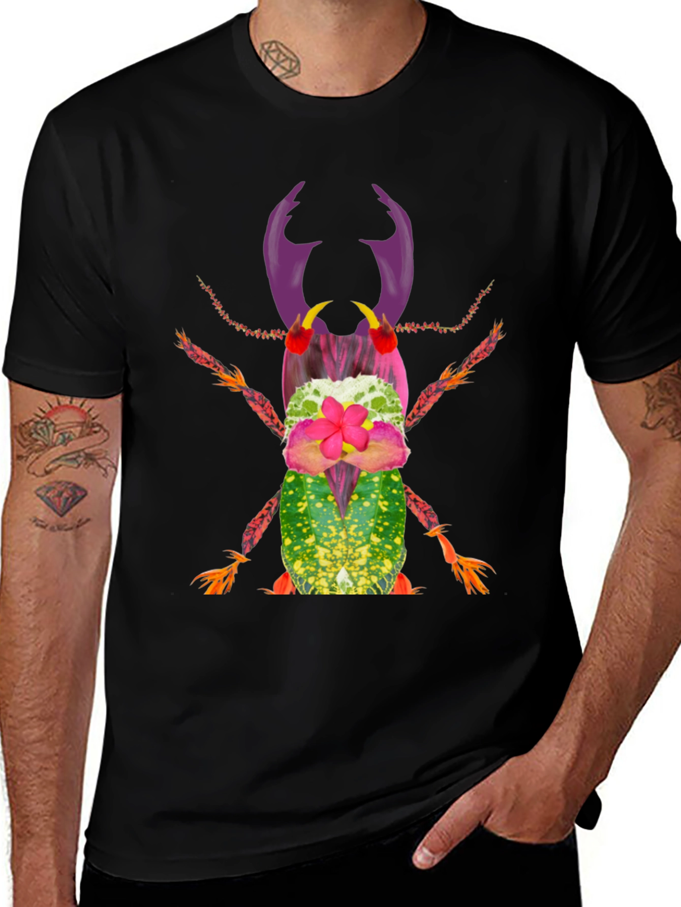 Botanical Beetle Graphic Tee - Quirky Insect Shirt