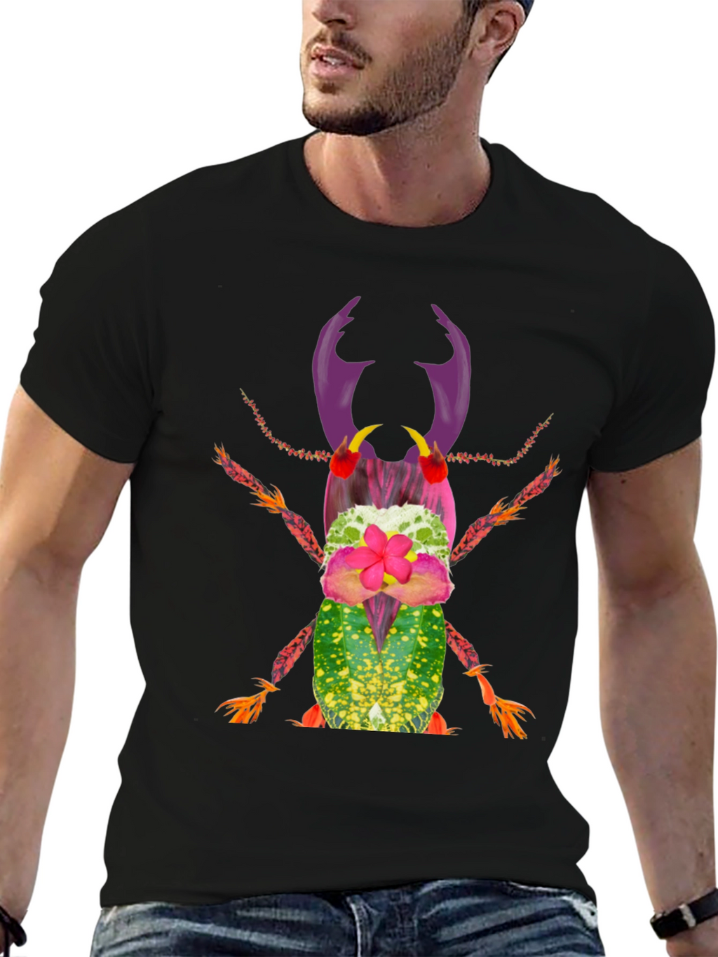 Botanical Beetle Graphic Tee - Quirky Insect Shirt
