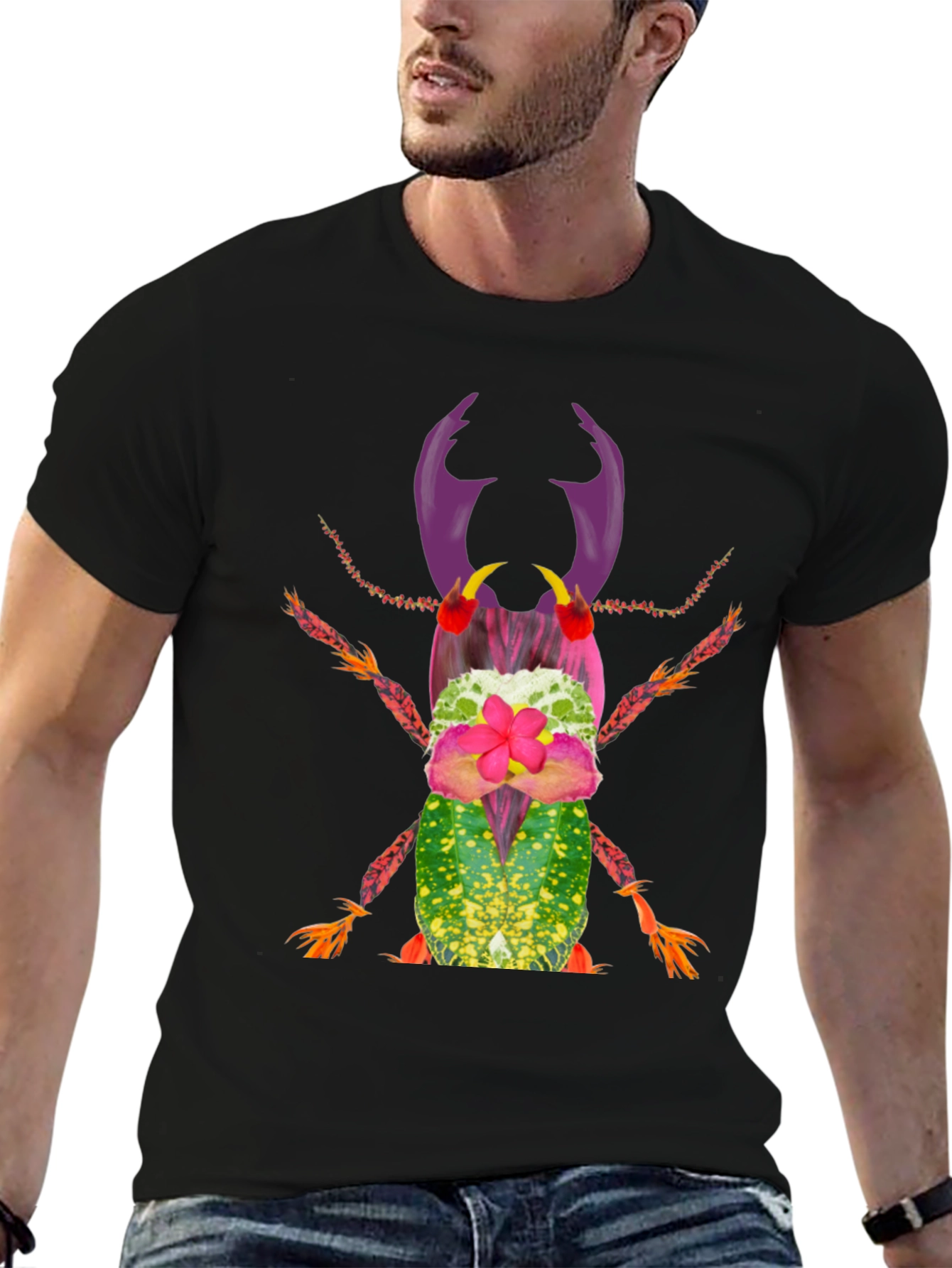 Botanical Beetle Graphic Tee - Quirky Insect Shirt
