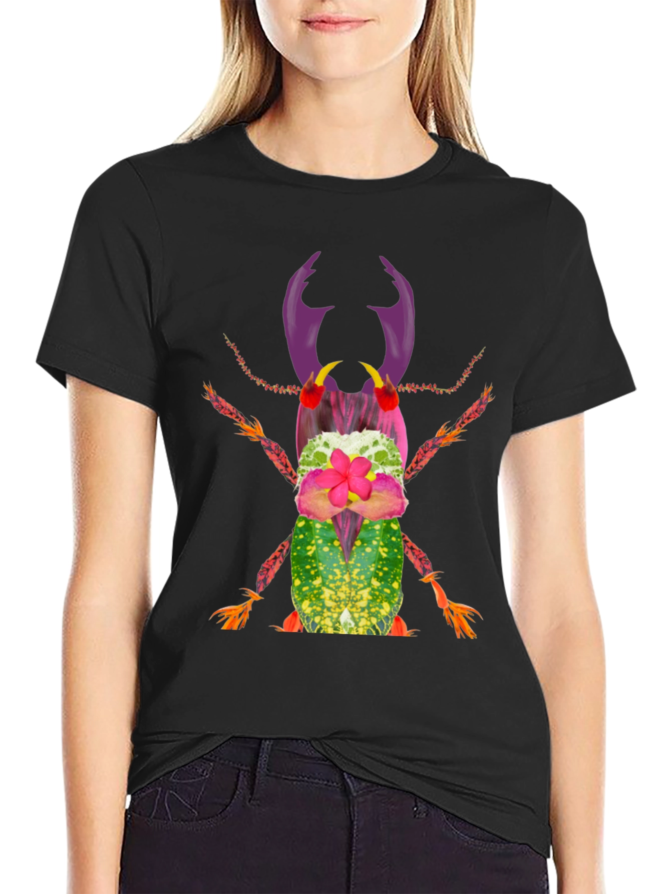 Botanical Beetle Graphic Tee - Quirky Insect Shirt