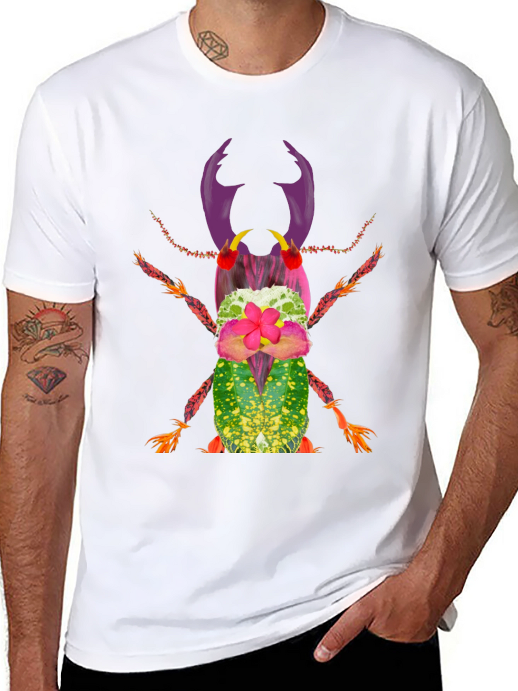 Botanical Beetle Graphic Tee - Quirky Insect Shirt
