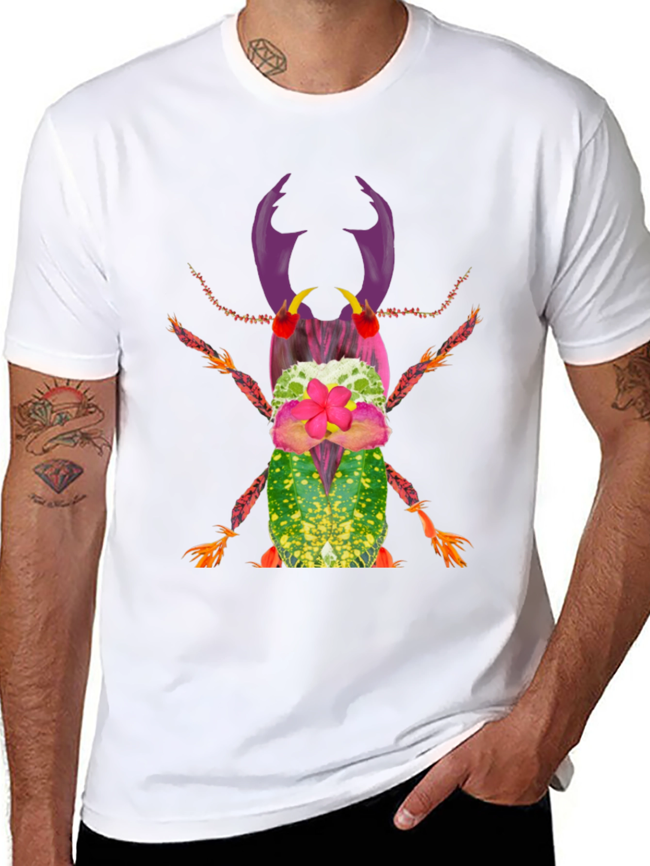 Botanical Beetle Graphic Tee - Quirky Insect Shirt