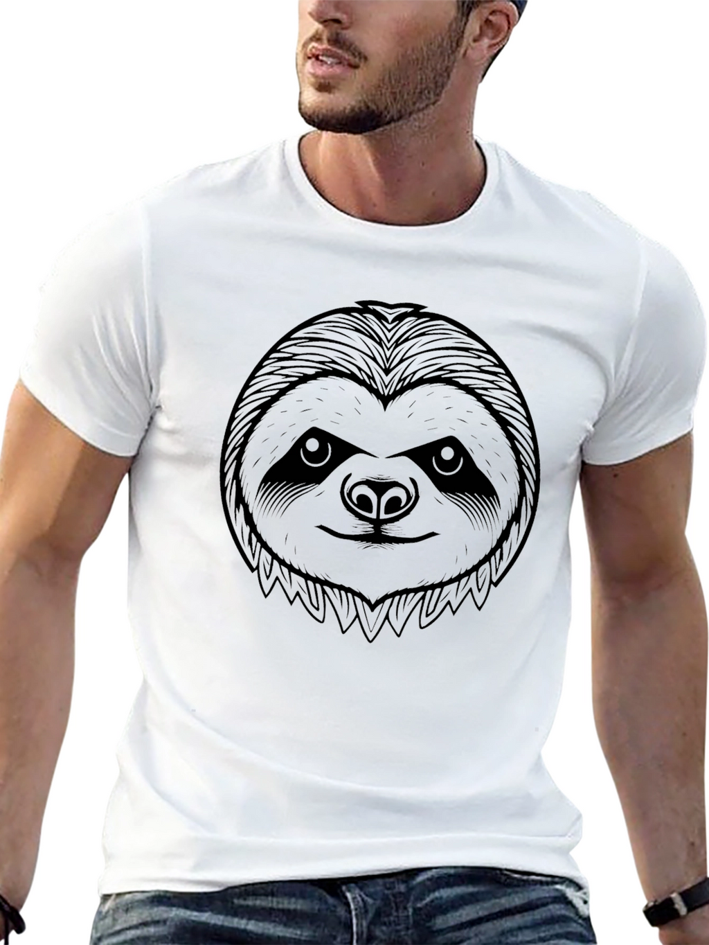 Sloth Face Graphic Print Black T-Shirt