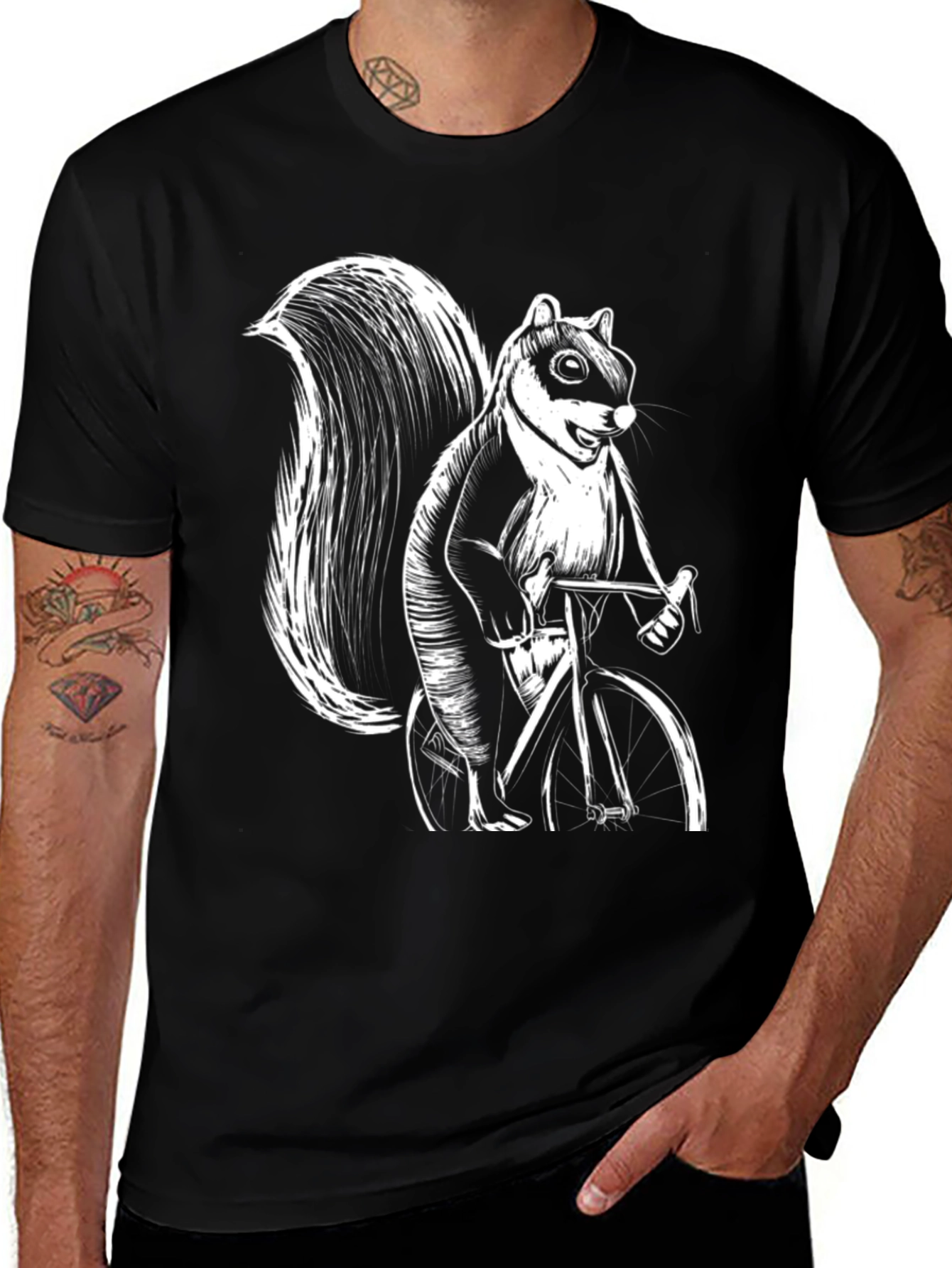 Squirrel on Bike Graphic Tee - Black