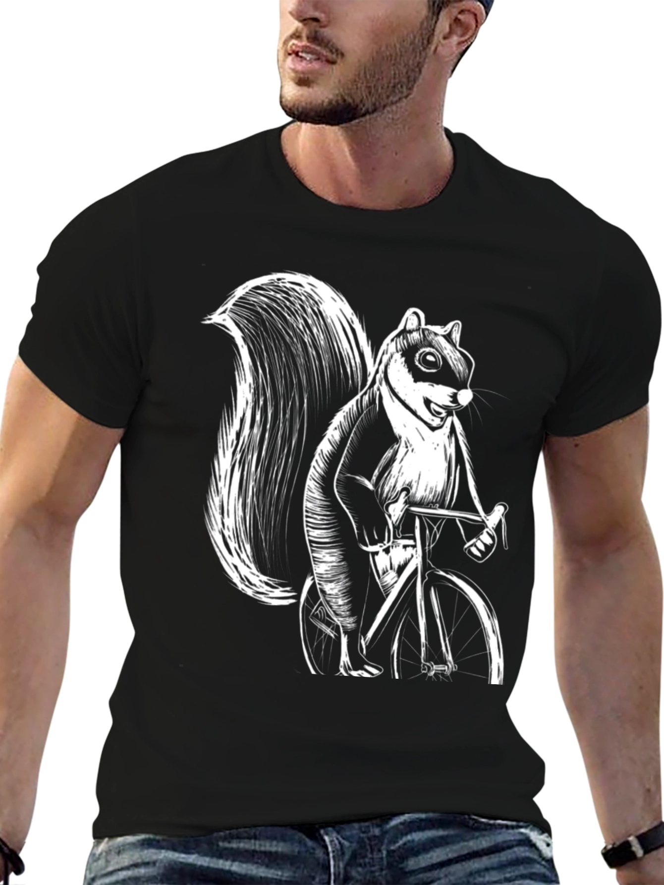 Squirrel on Bike Graphic Tee - Black