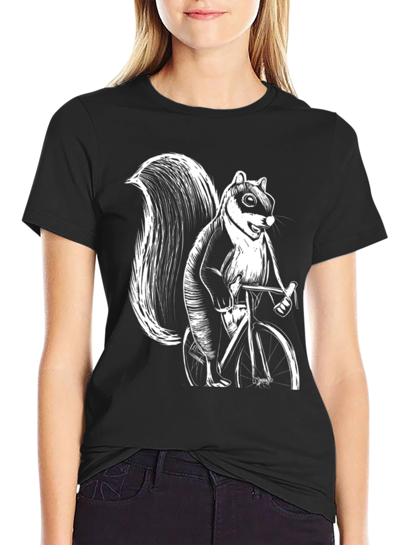 Squirrel on Bike Graphic Tee - Black