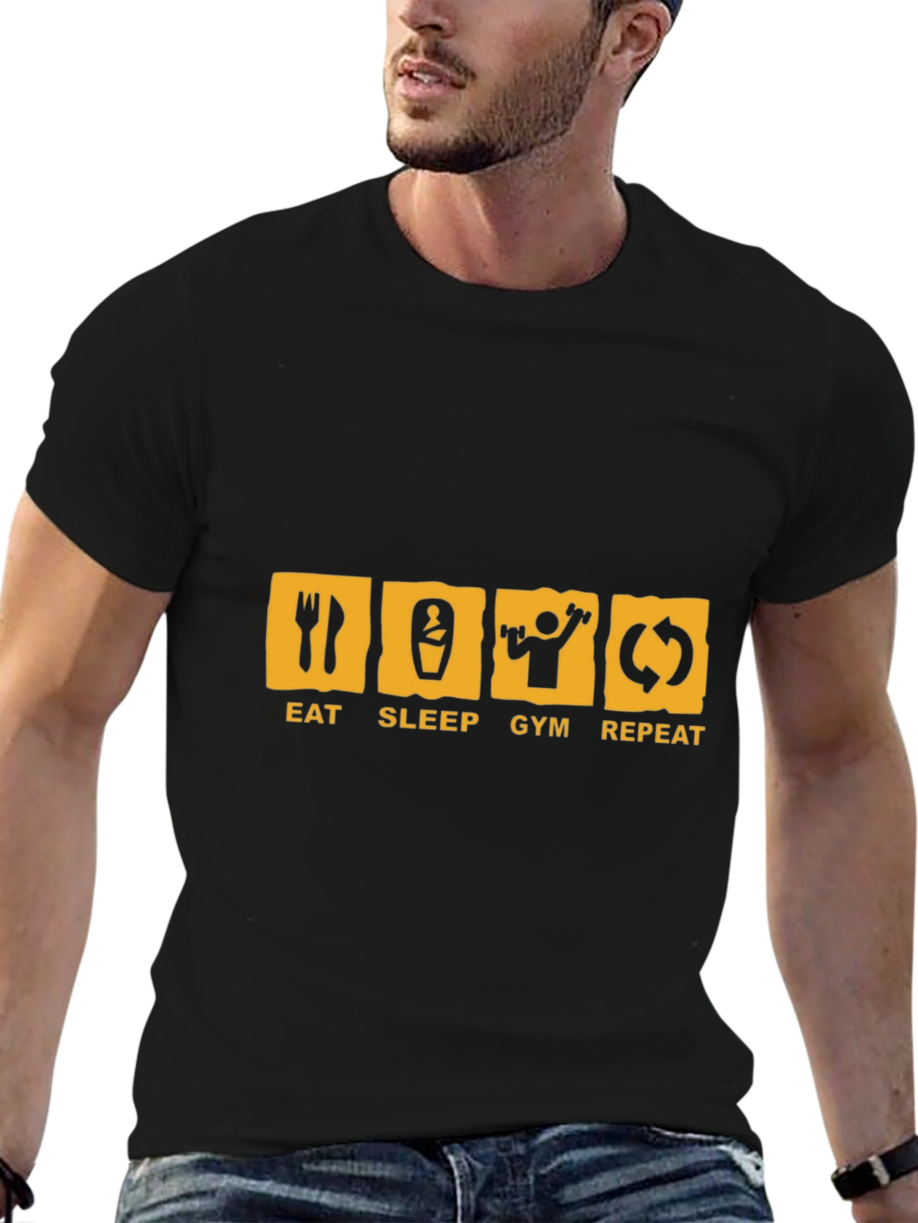 Eat Sleep Gym Repeat Black Graphic Tee