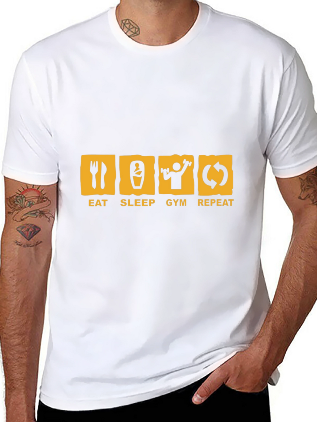 Eat Sleep Gym Repeat Black Graphic Tee