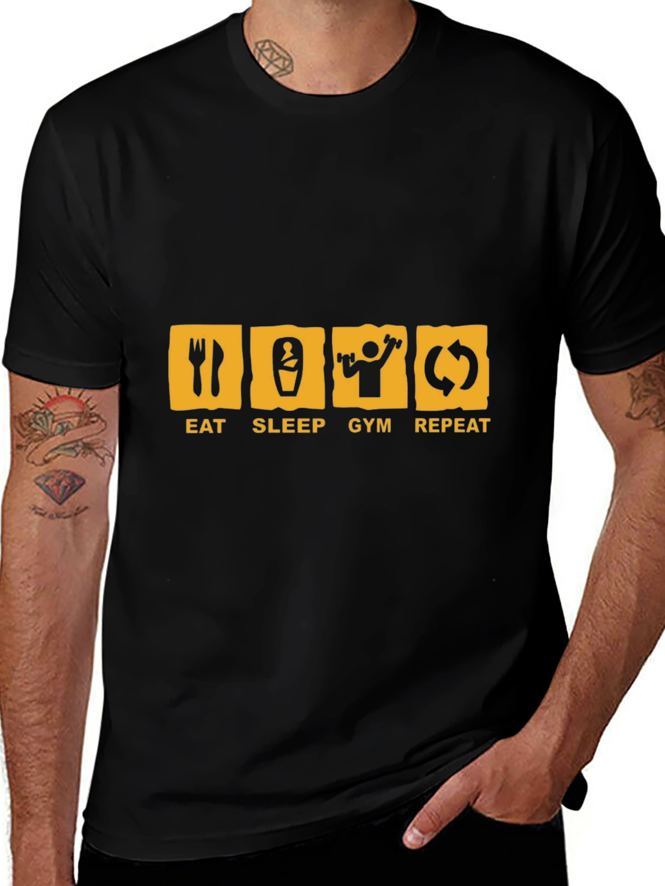 Eat Sleep Gym Repeat Black Graphic Tee