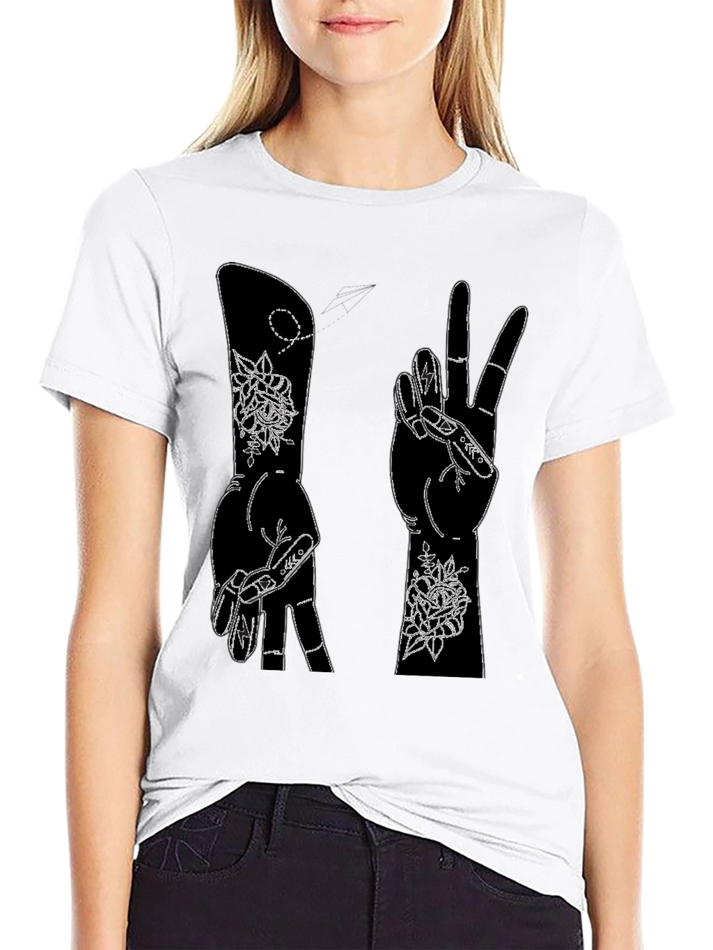 Peace Sign Hand Graphic T-Shirt - Black