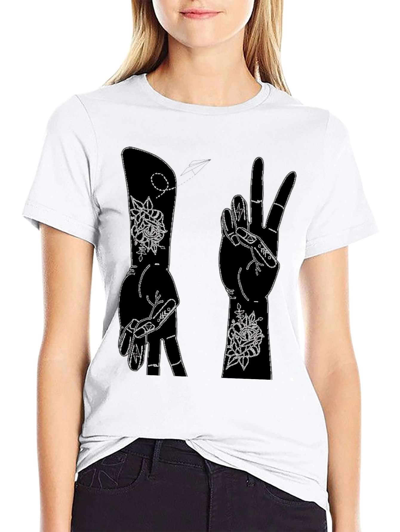 Peace Sign Hand Graphic T-Shirt - Black
