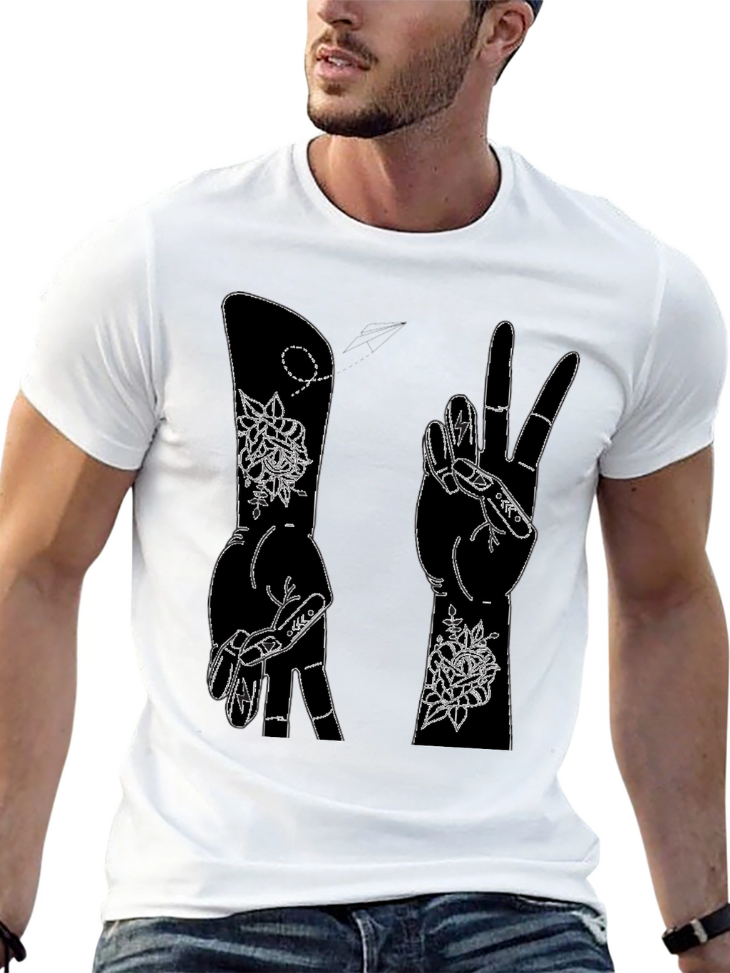 Peace Sign Hand Graphic T-Shirt - Black