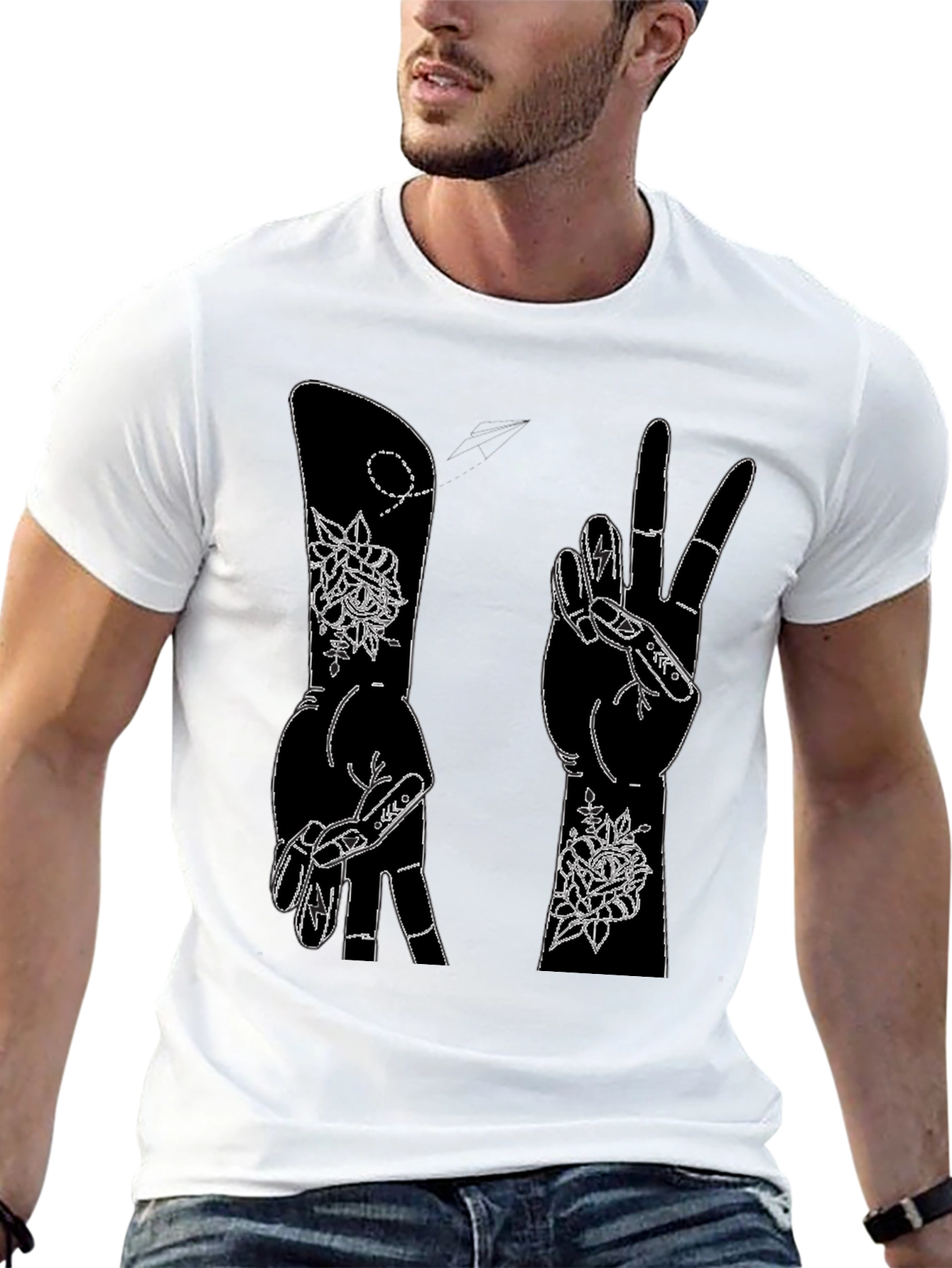 Peace Sign Hand Graphic T-Shirt - Black