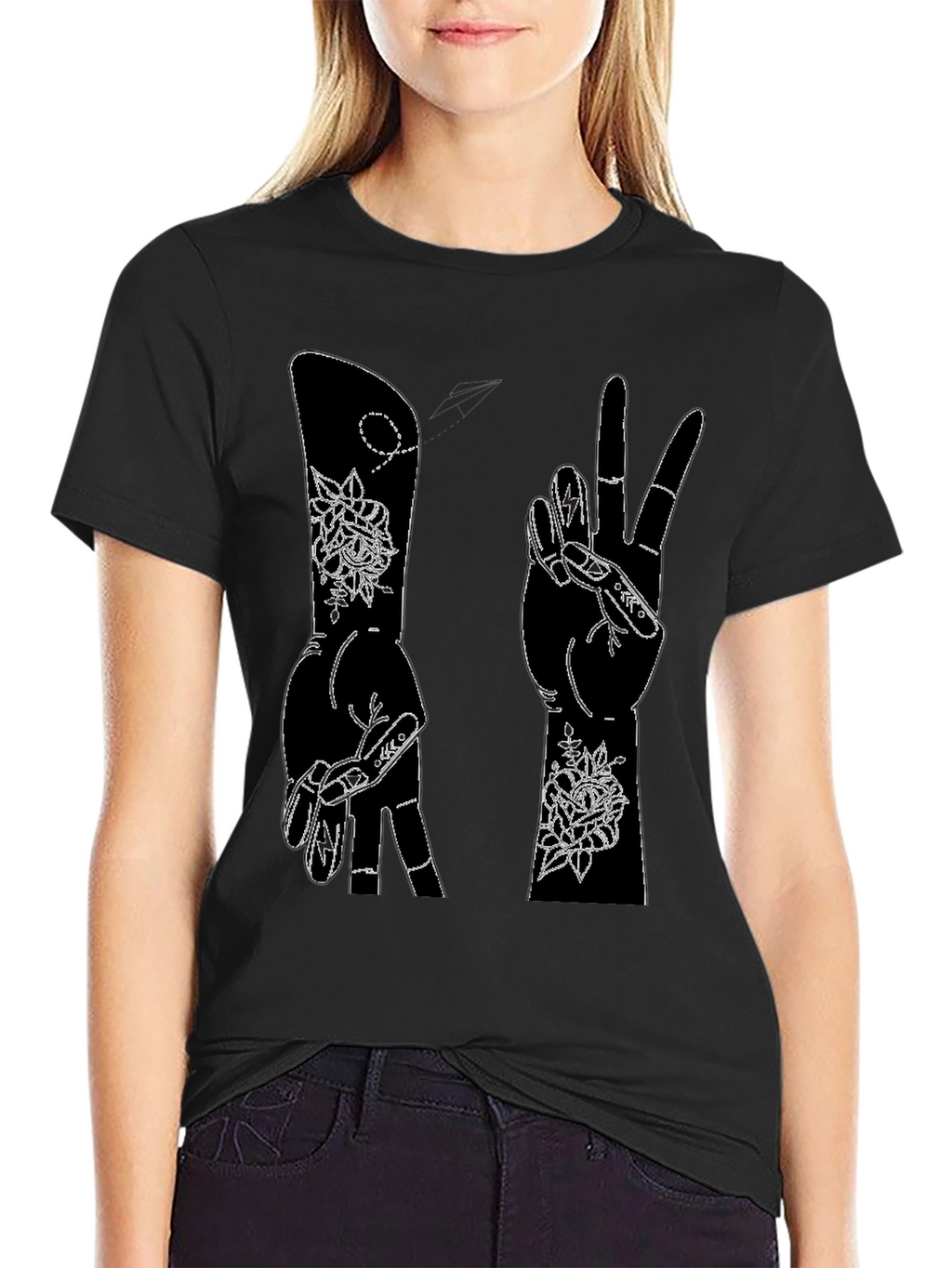 Peace Sign Hand Graphic T-Shirt - Black