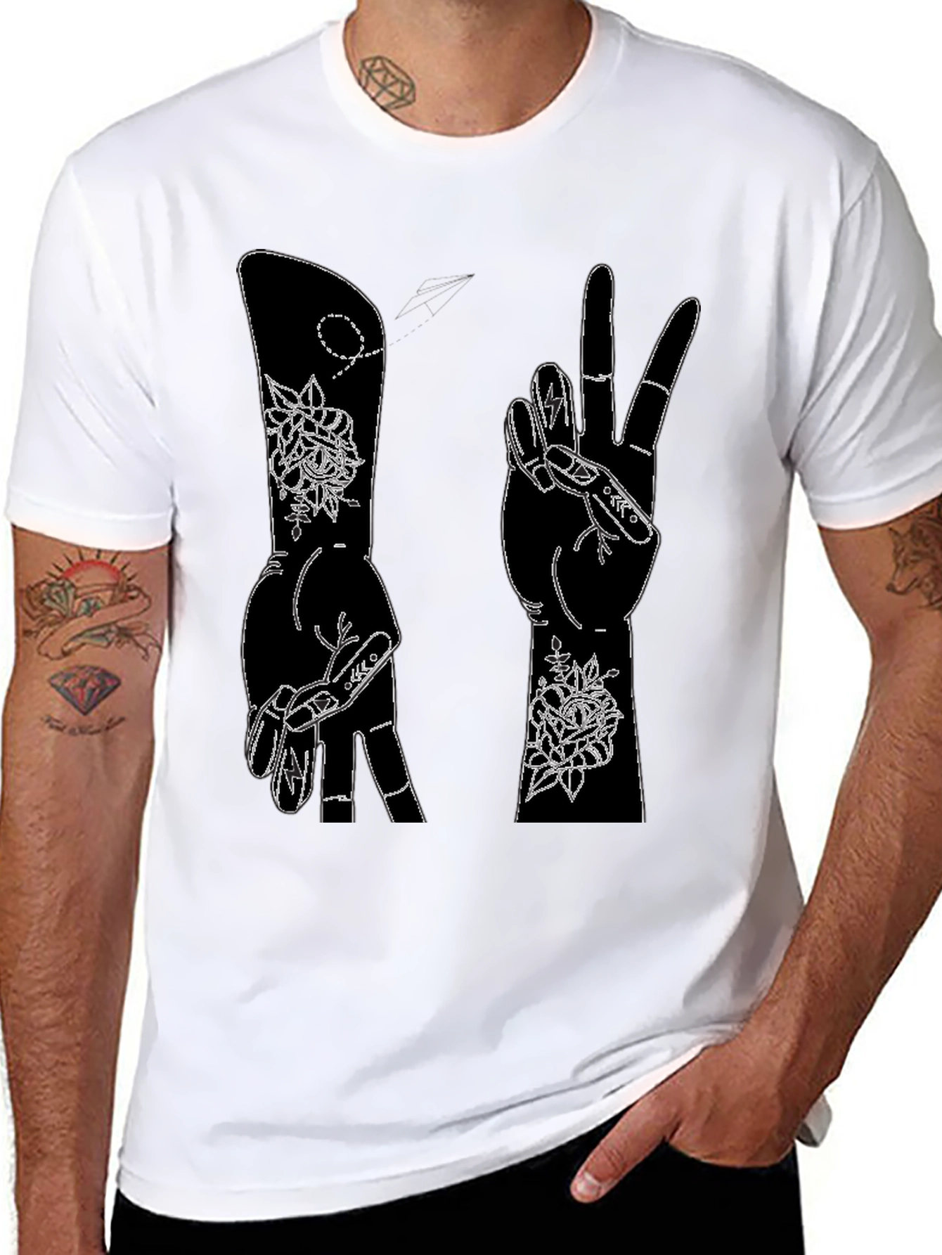 Peace Sign Hand Graphic T-Shirt - Black