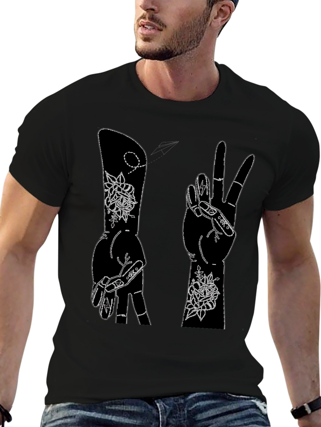 Peace Sign Hand Graphic T-Shirt - Black